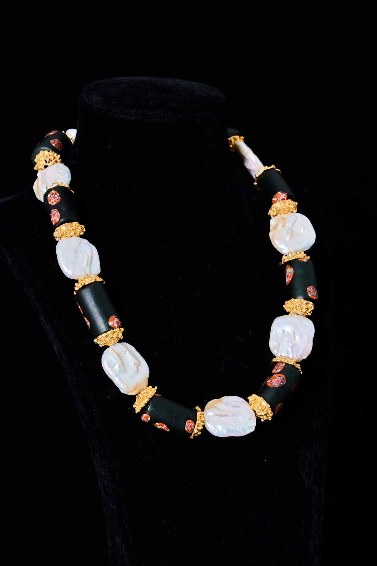 Baroque Pearl & Dark Green Jawa Bead Necklace