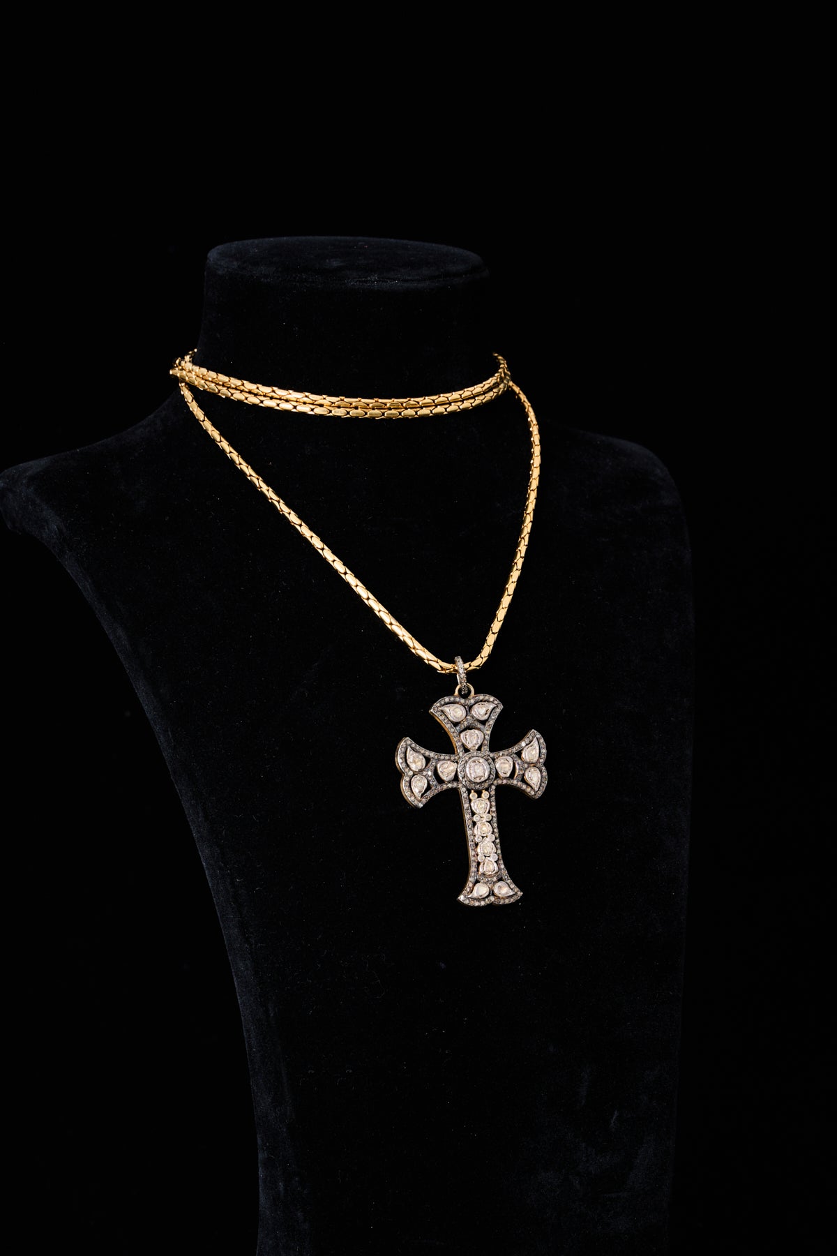 Rose-cut Diamond Cross Necklace