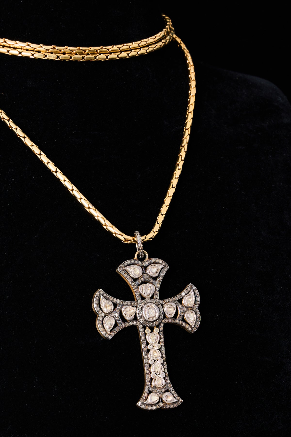 Rose-cut Diamond Cross Necklace