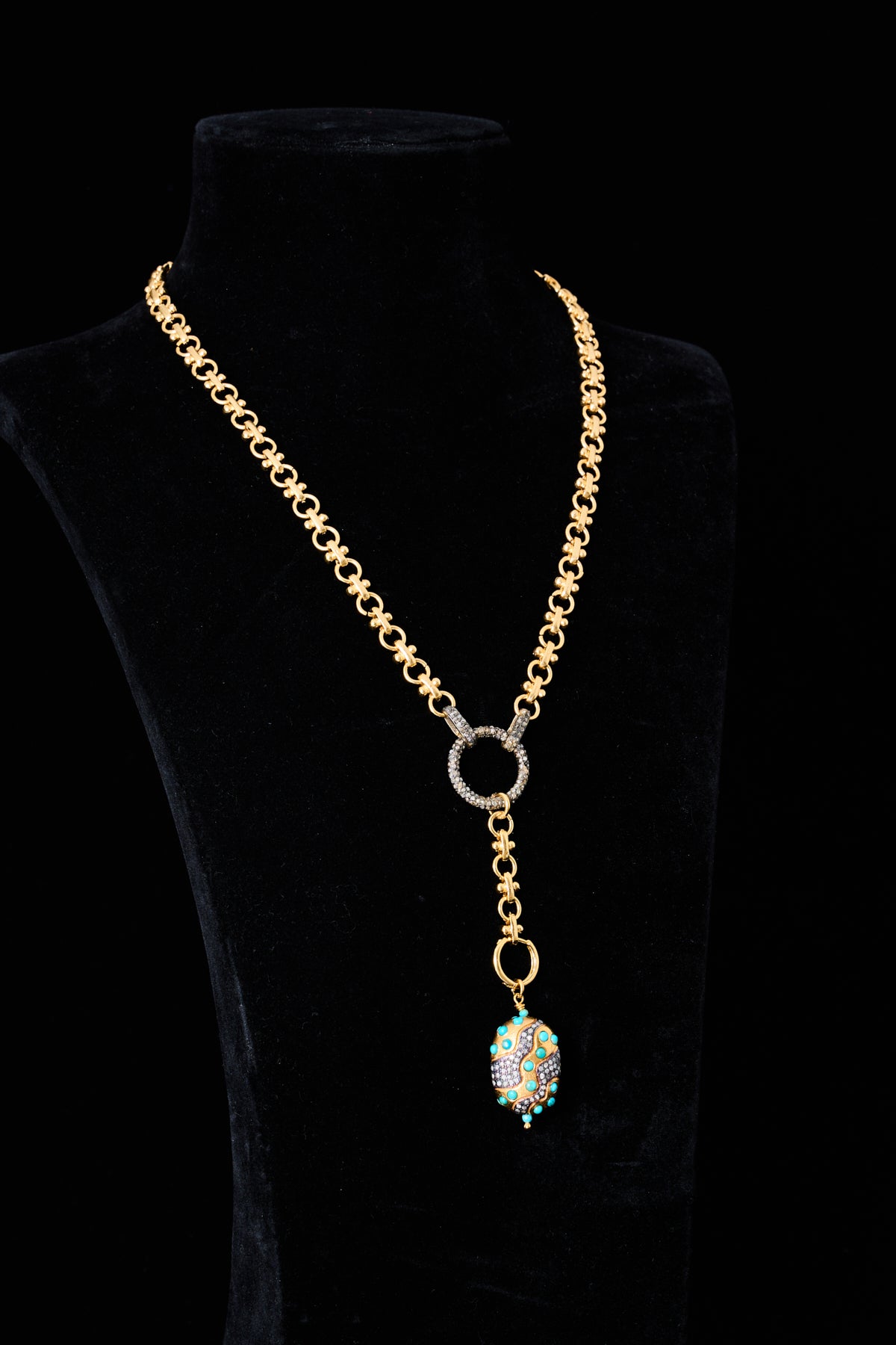 Turquoise & Diamond Egg Pendant Necklace