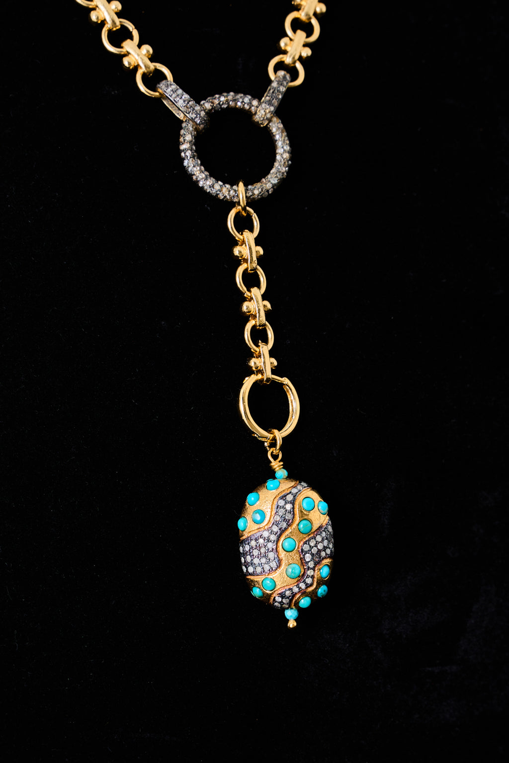 Turquoise & Diamond Egg Pendant Necklace