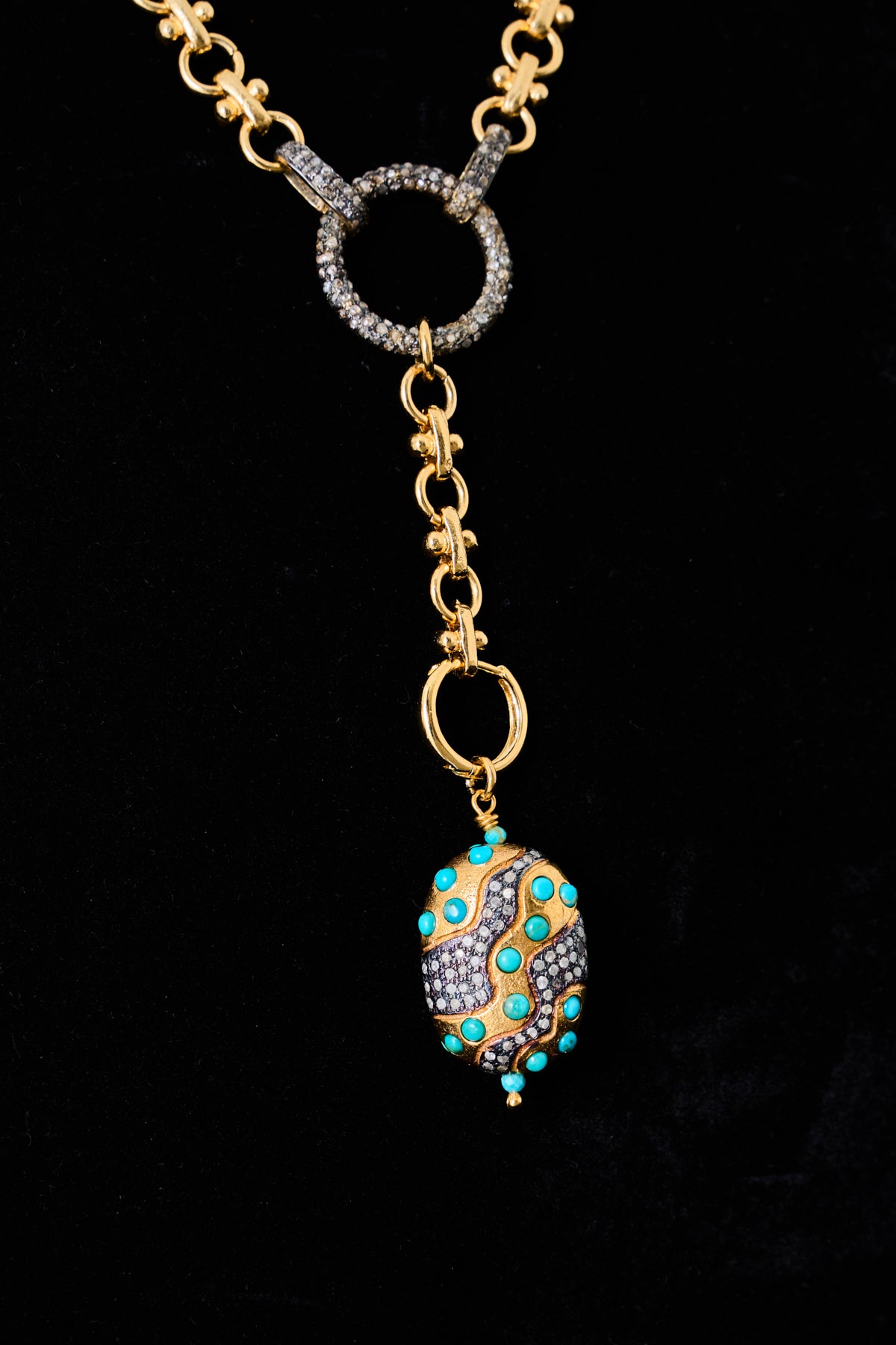 Turquoise & Diamond Egg Pendant Necklace