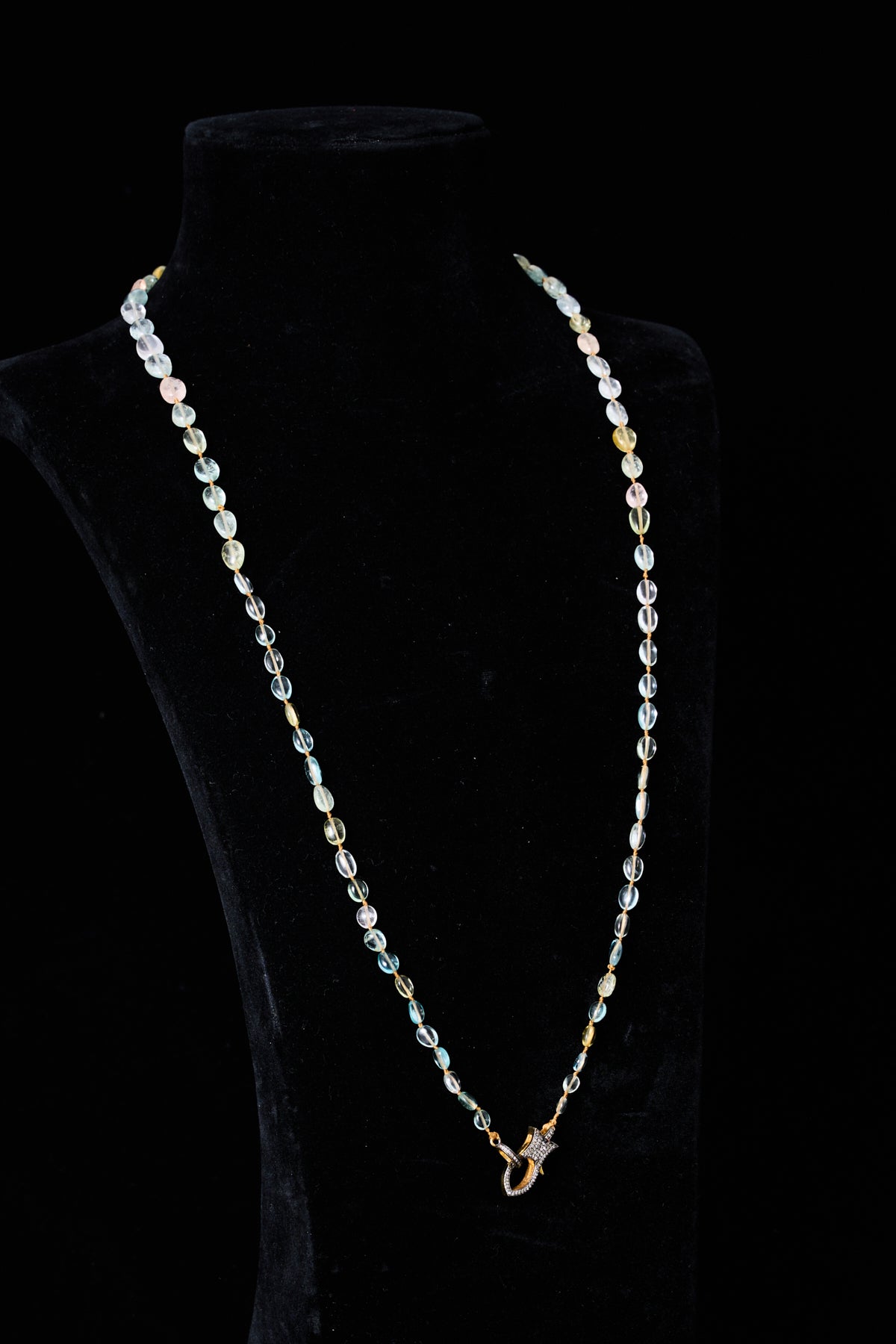 Aquamarine Bead Necklace with Rose-Cut Diamond closure