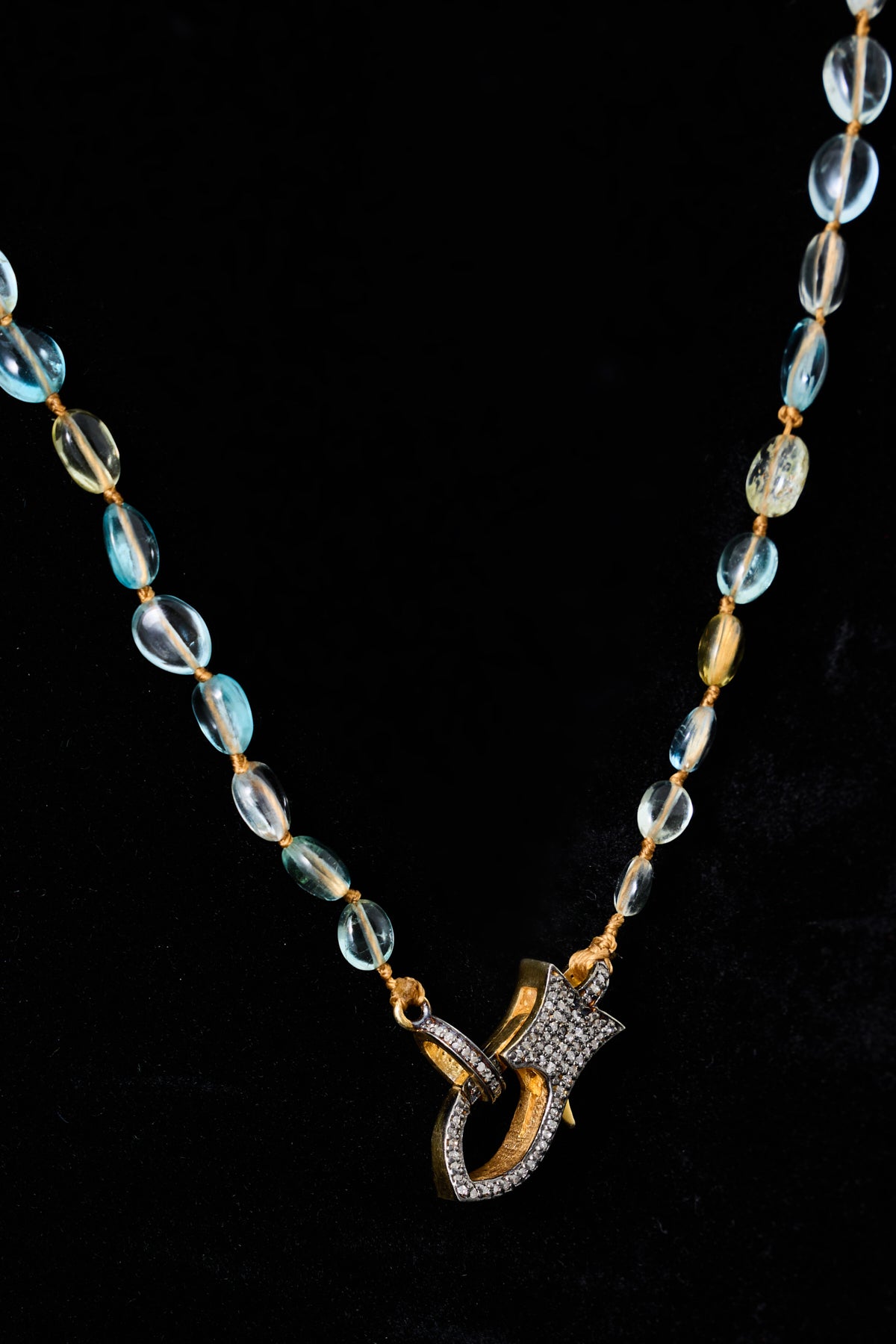 Aquamarine Bead Necklace with Rose-Cut Diamond closure