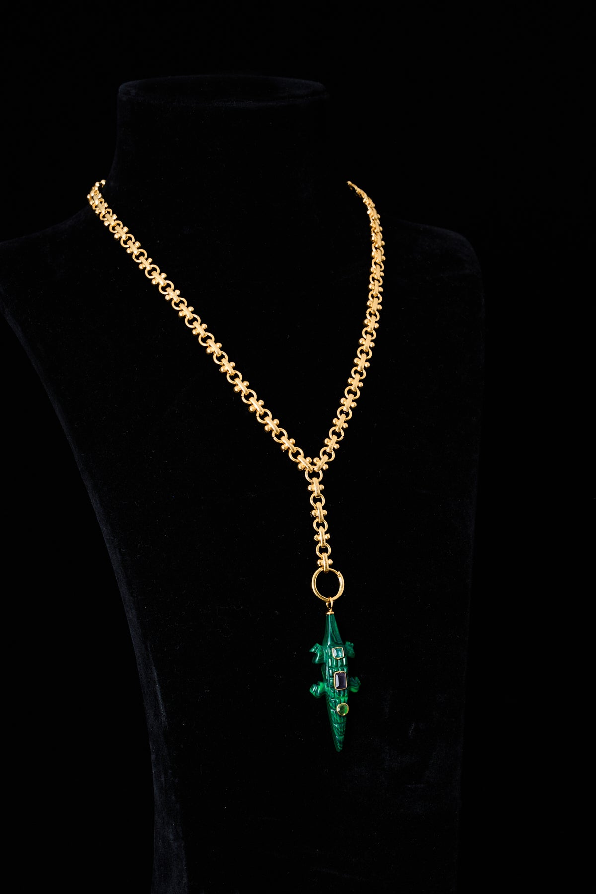 Malachite Crocodile Pendant Necklace