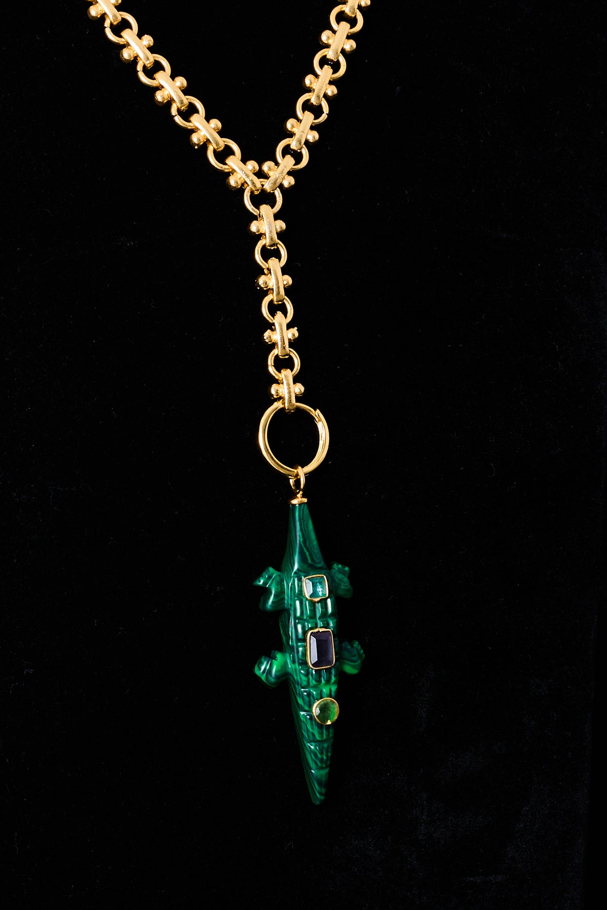 Malachite Crocodile Pendant Necklace