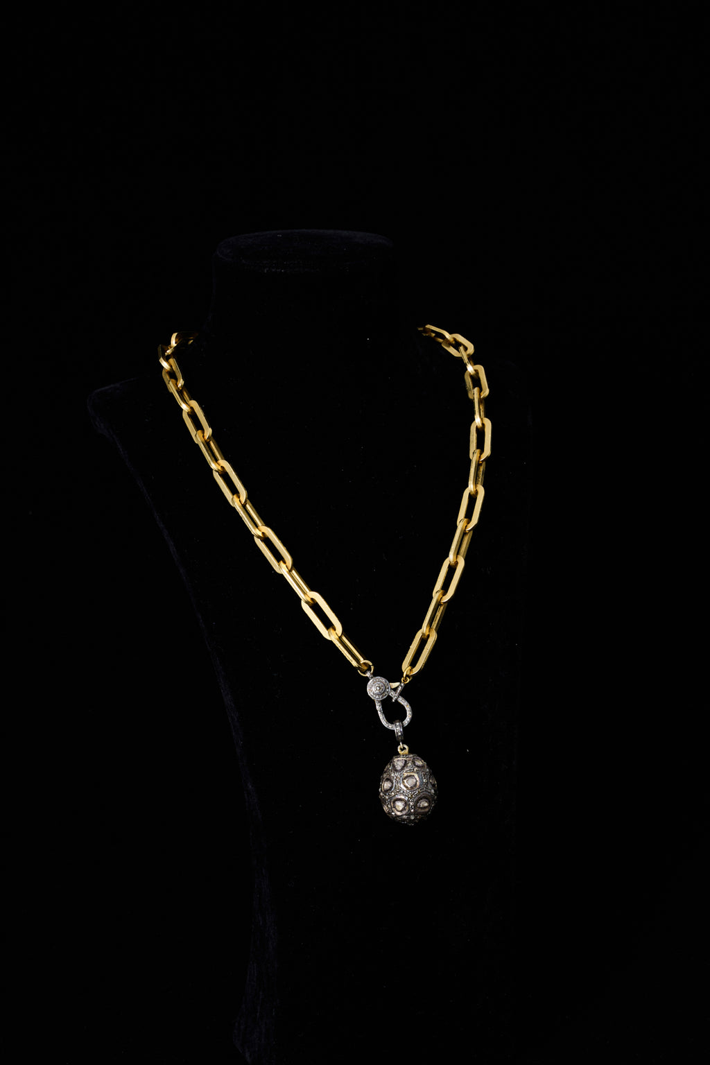Rose-cut Diamond Pavé Egg Pendant Necklace