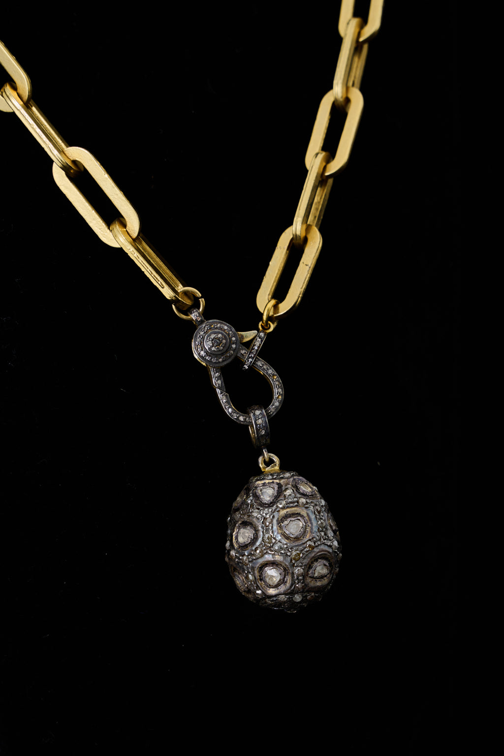Rose-cut Diamond Pavé Egg Pendant Necklace