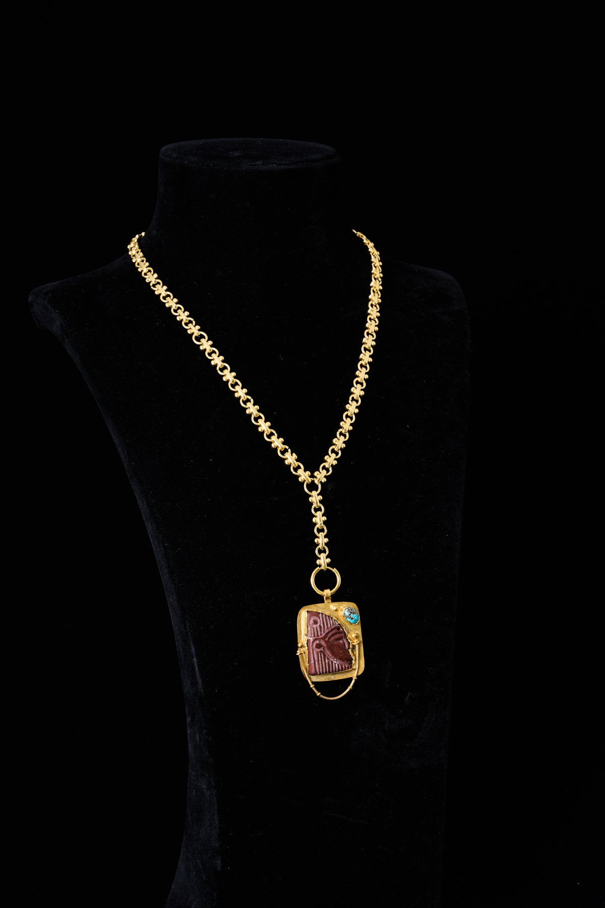 Roman Face Charm Necklace Burgundy