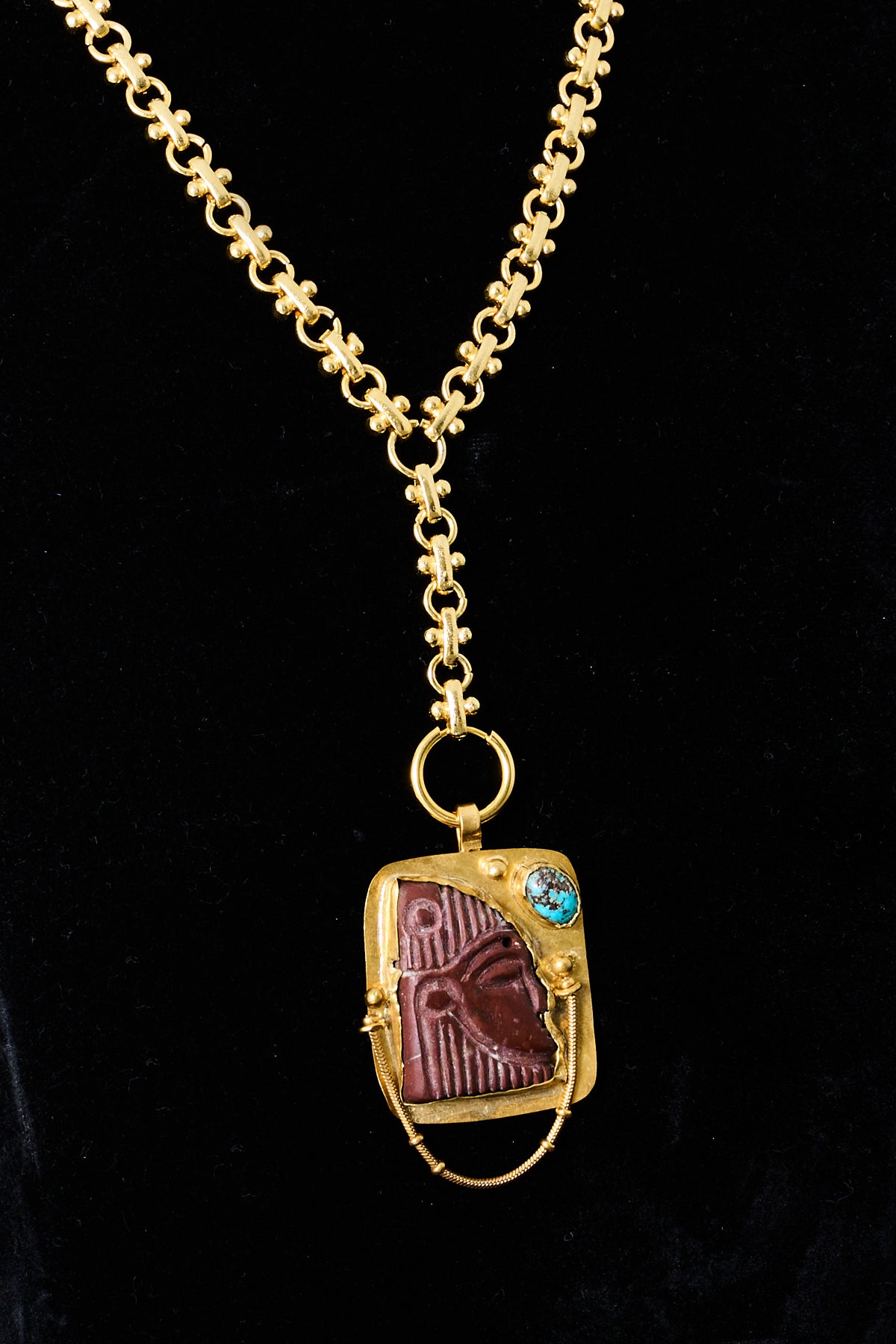 Roman Face Charm Necklace Burgundy