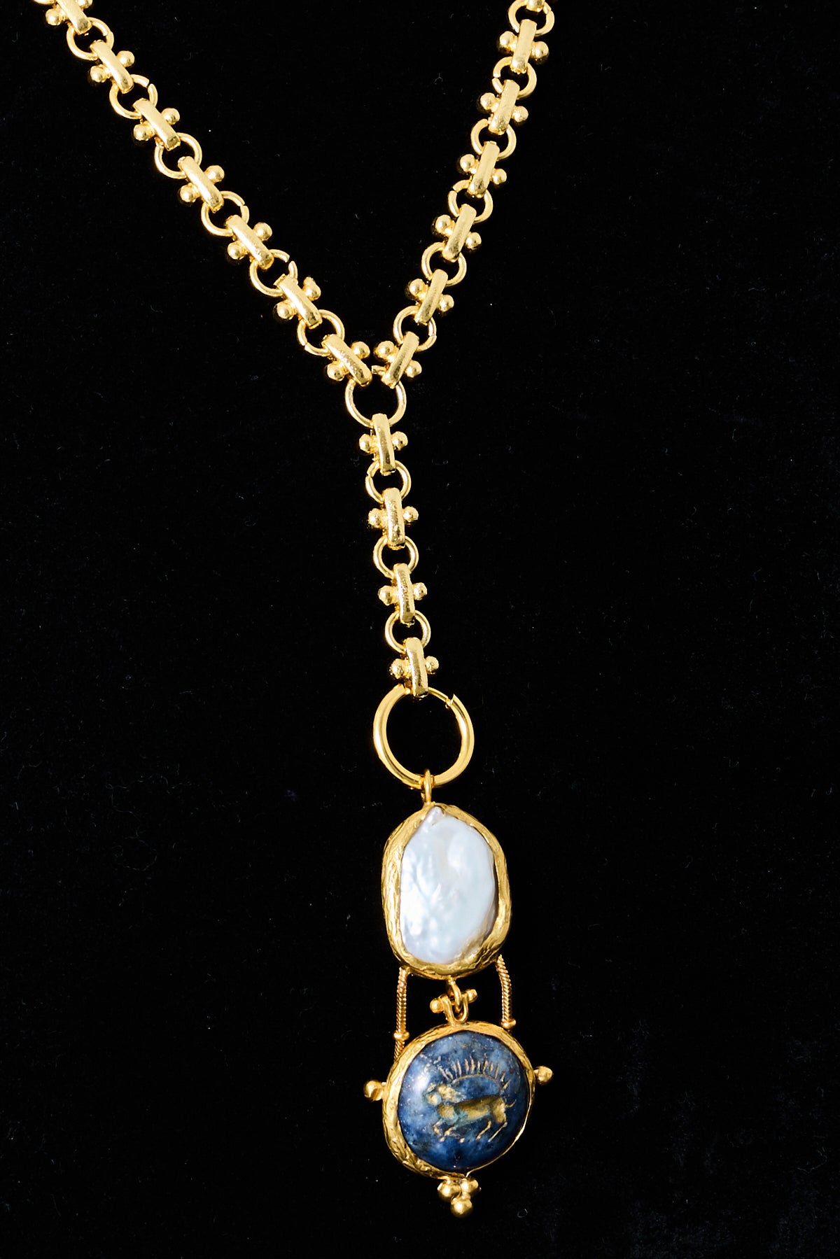 Pearl & Lapis Lazuli Pendant Necklace
