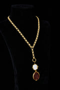 Pearl & Burgundy Glass Pendant Necklace