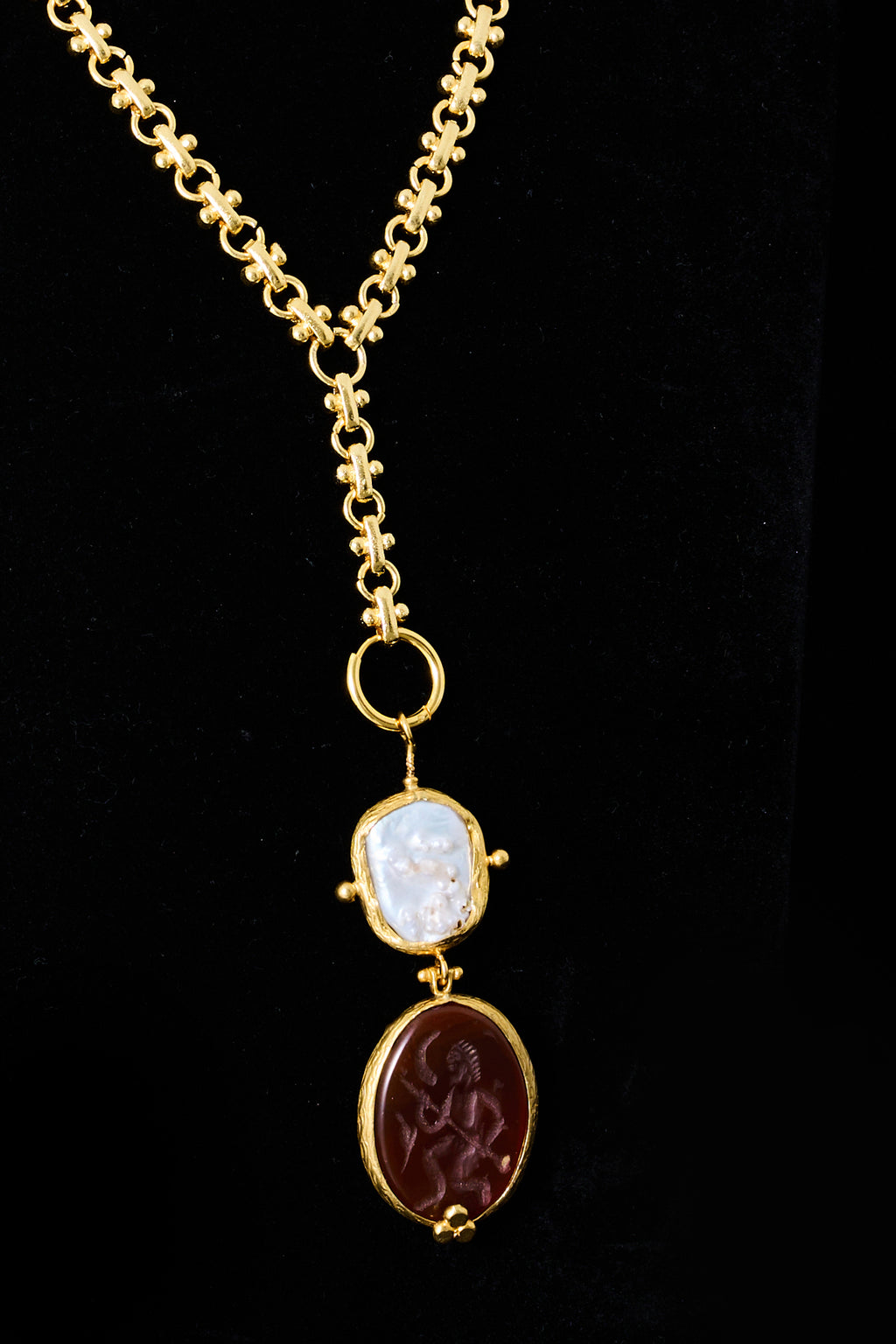 Pearl & Burgundy Glass Pendant Necklace