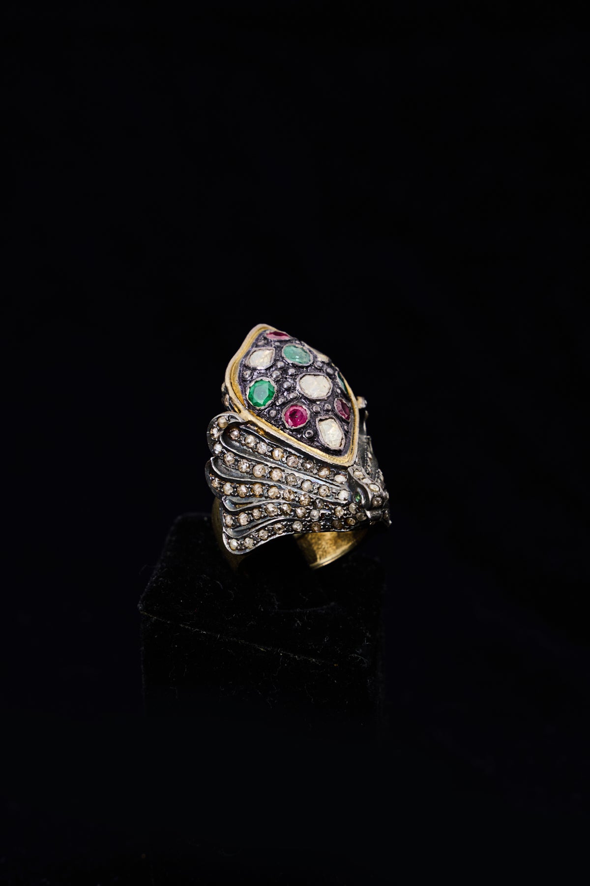 Ruby and Emerald detailed Peacock Ring