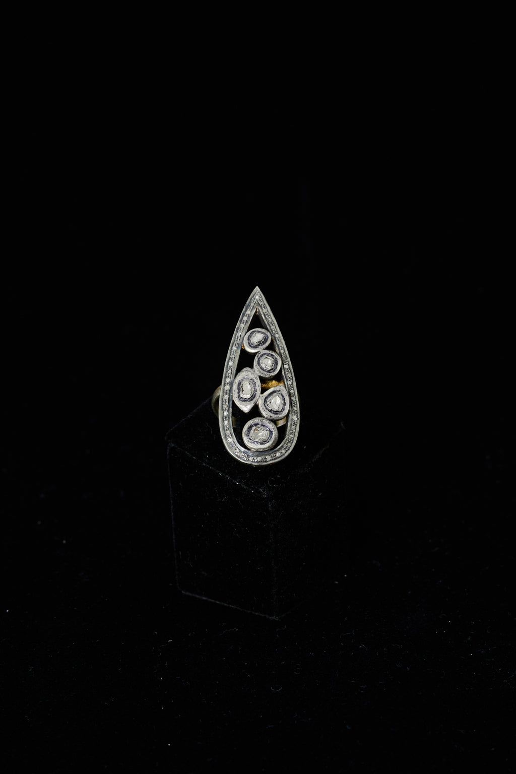 Rose-cut & Polki Diamond Teardrop Ring