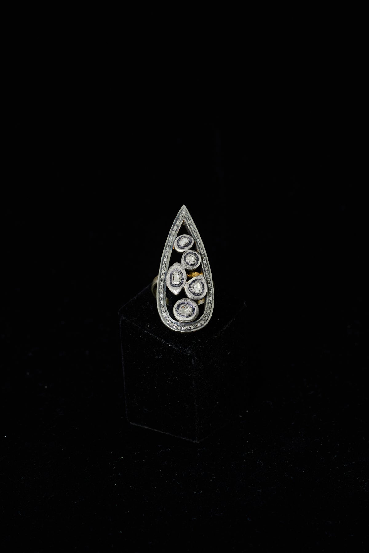 Rose-cut & Polki Diamond Teardrop Ring