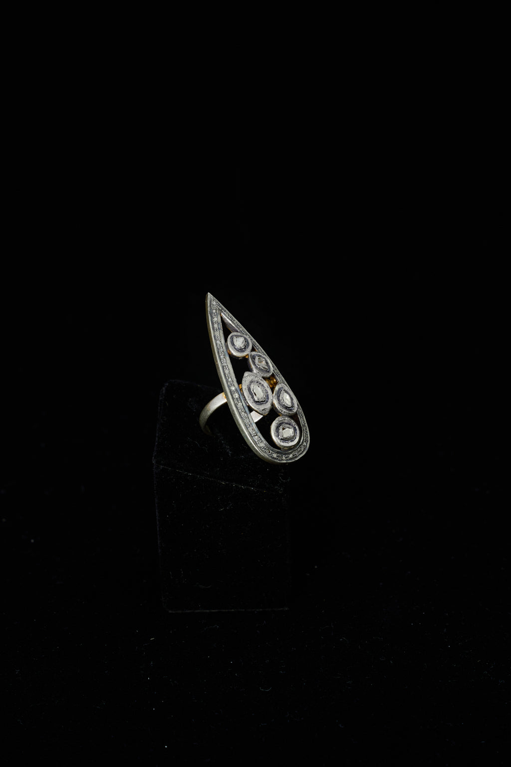 Rose-cut & Polki Diamond Teardrop Ring