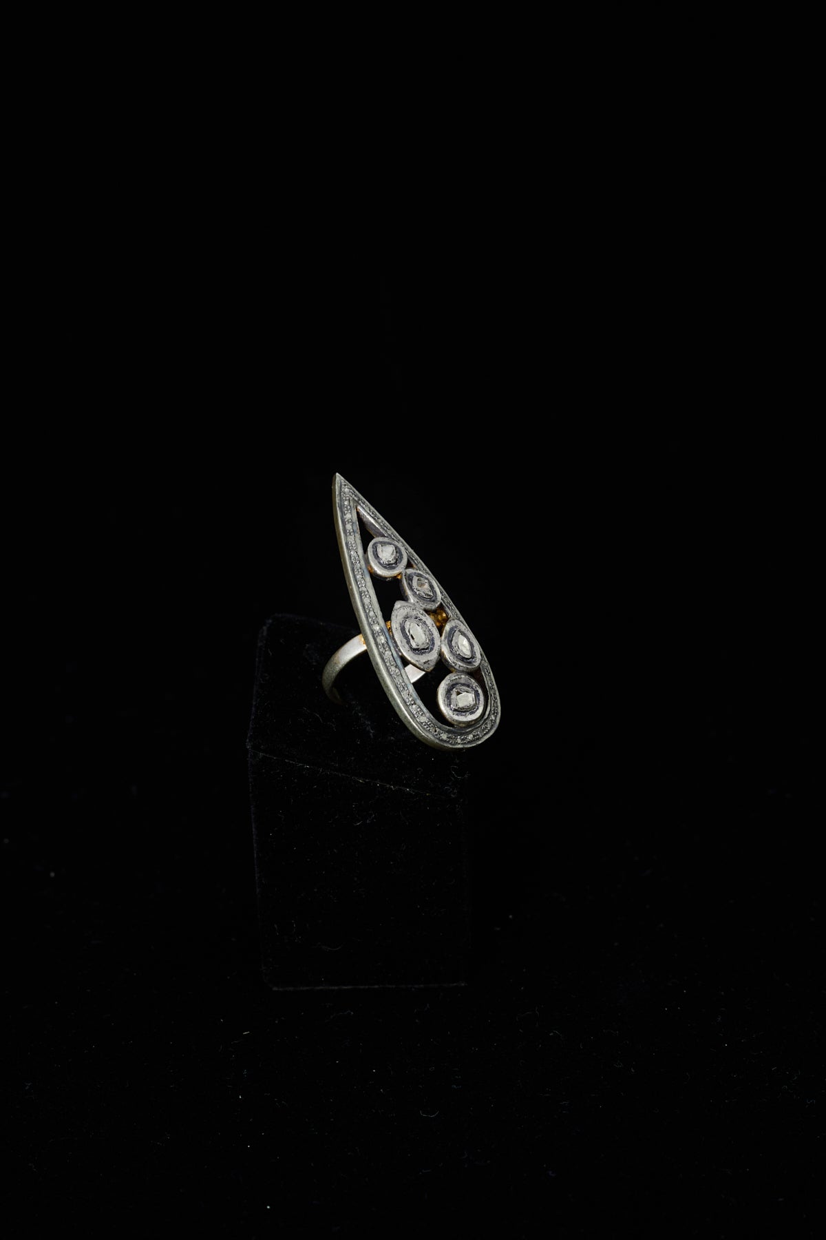 Rose-cut & Polki Diamond Teardrop Ring