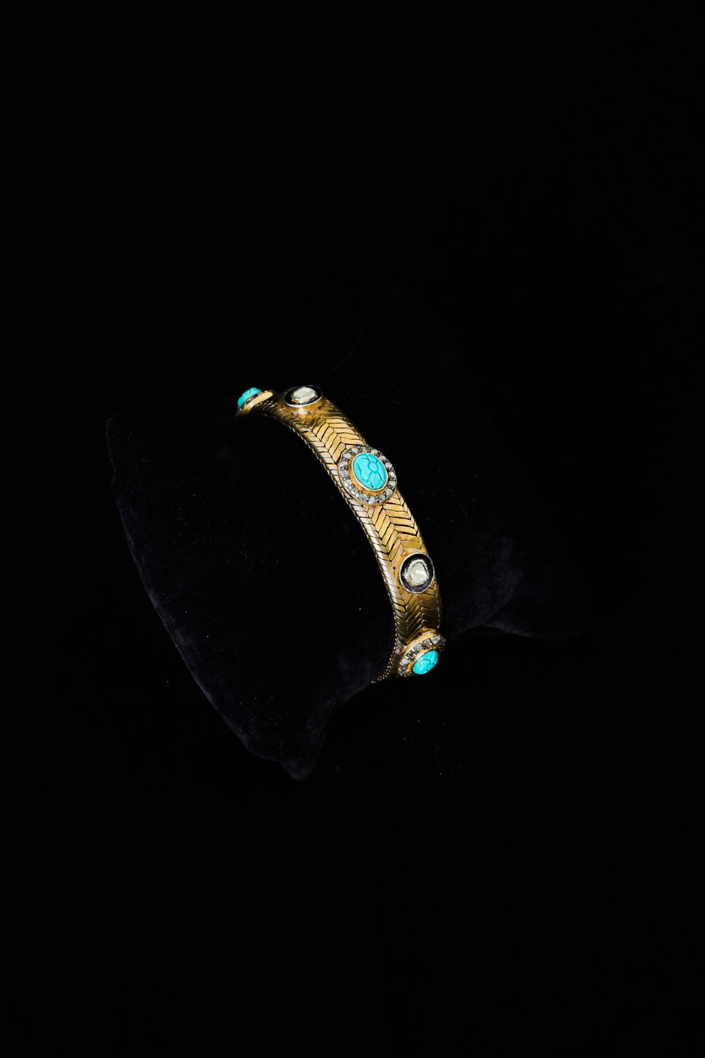 Vintage Diamond & Turquoise Cabochon Silver Bracelet