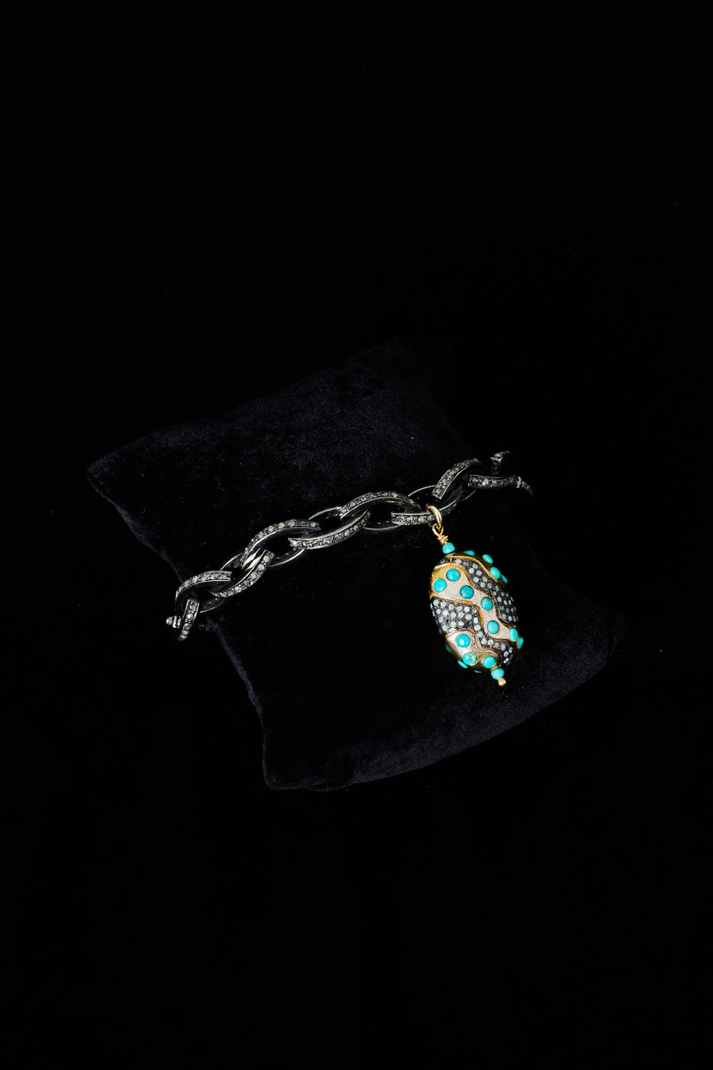 Turquoise & Diamond Egg Pendant Bracelet
