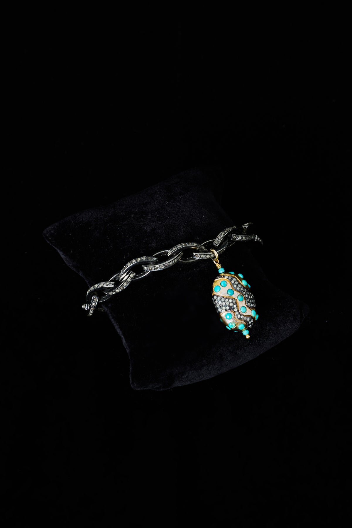 Turquoise & Diamond Egg Pendant Bracelet