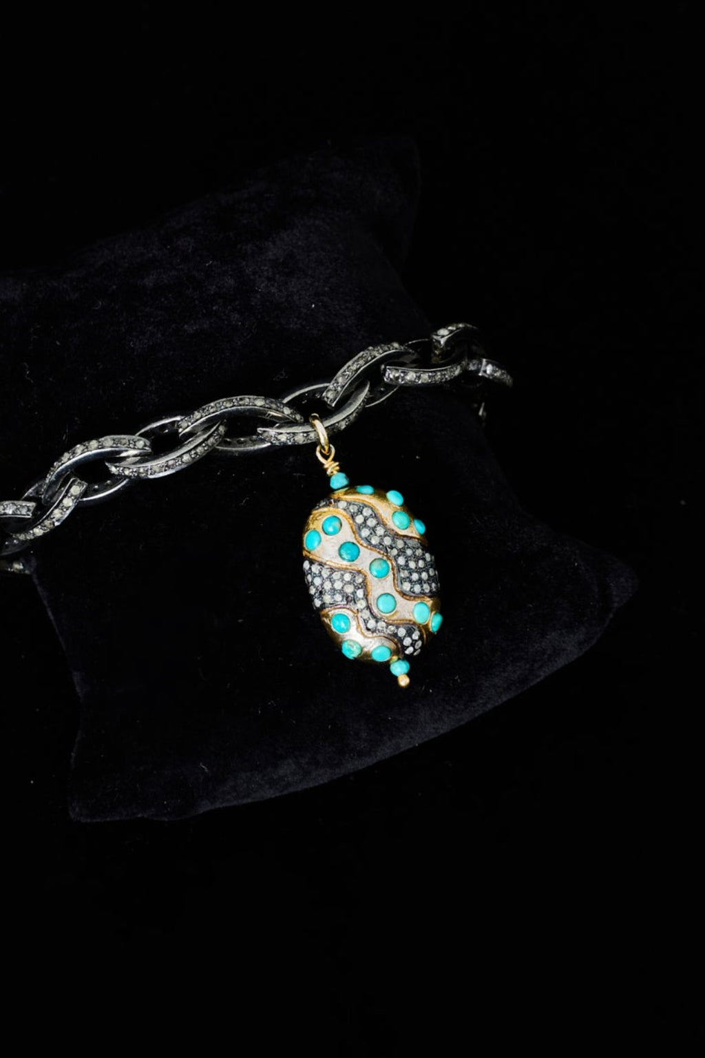 Turquoise & Diamond Egg Pendant Bracelet