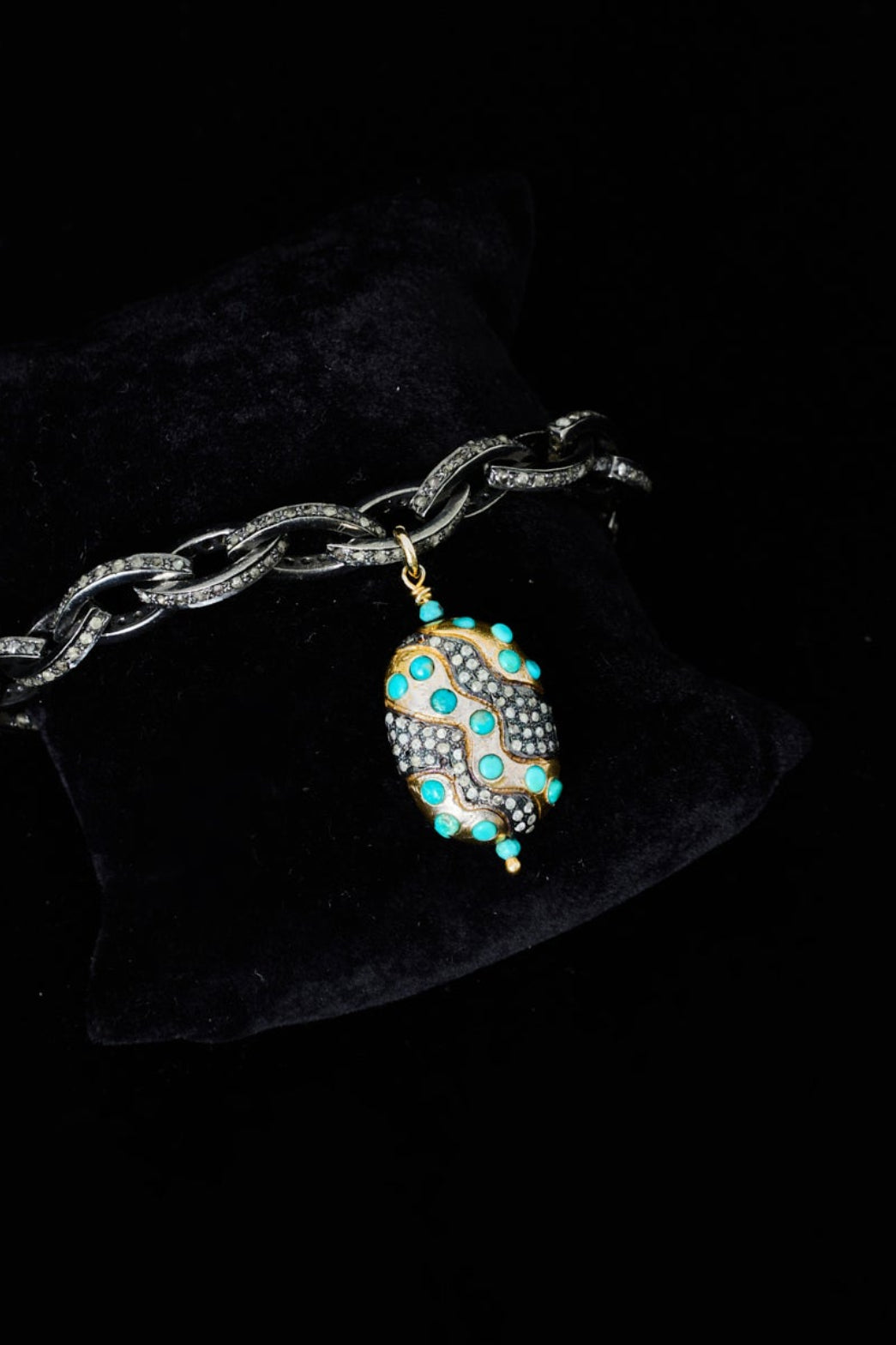 Turquoise & Diamond Egg Pendant Bracelet