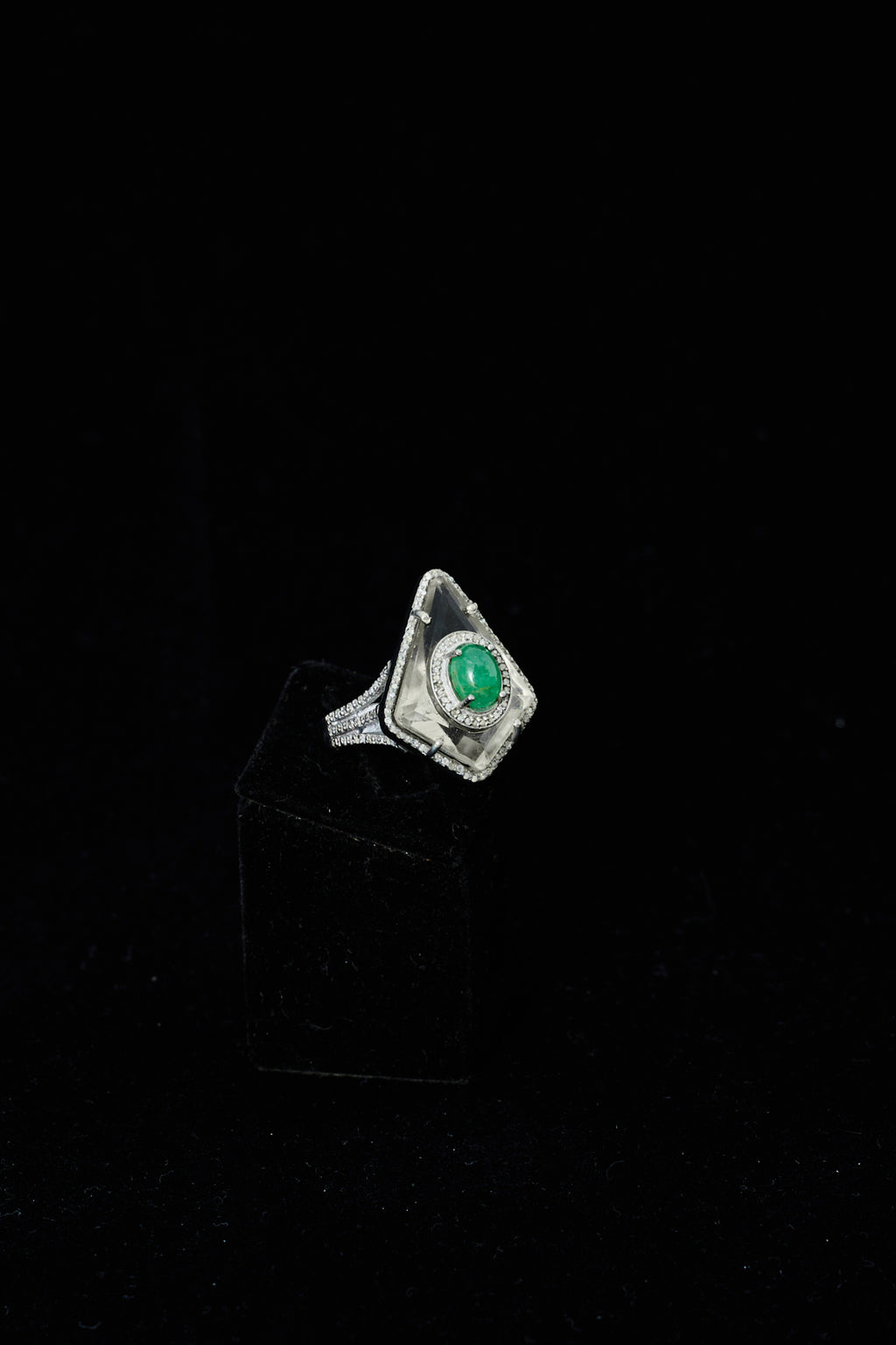 Crystal Quartz & Jade Diamond Pavé Ring