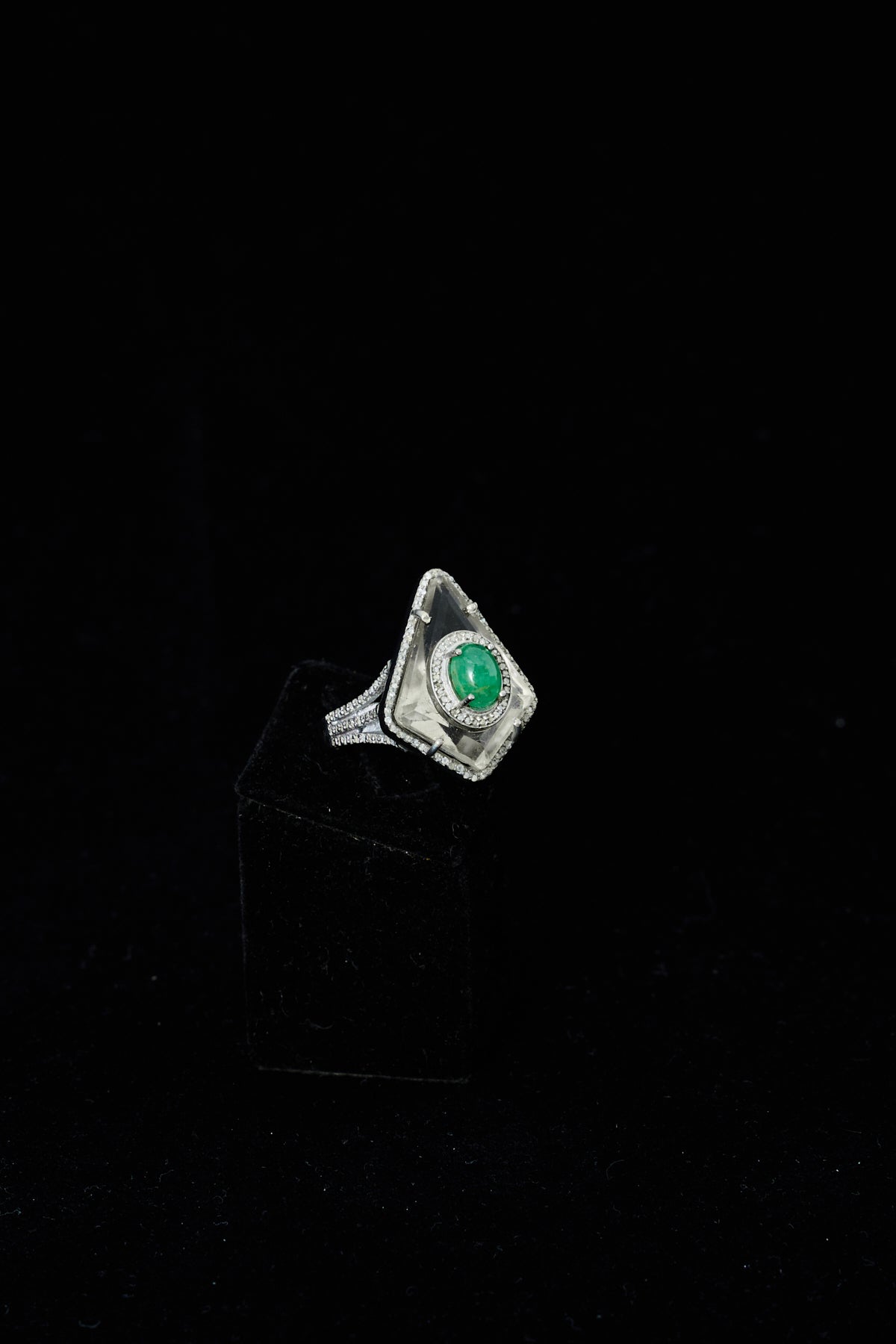 Crystal Quartz & Jade Diamond Pavé Ring