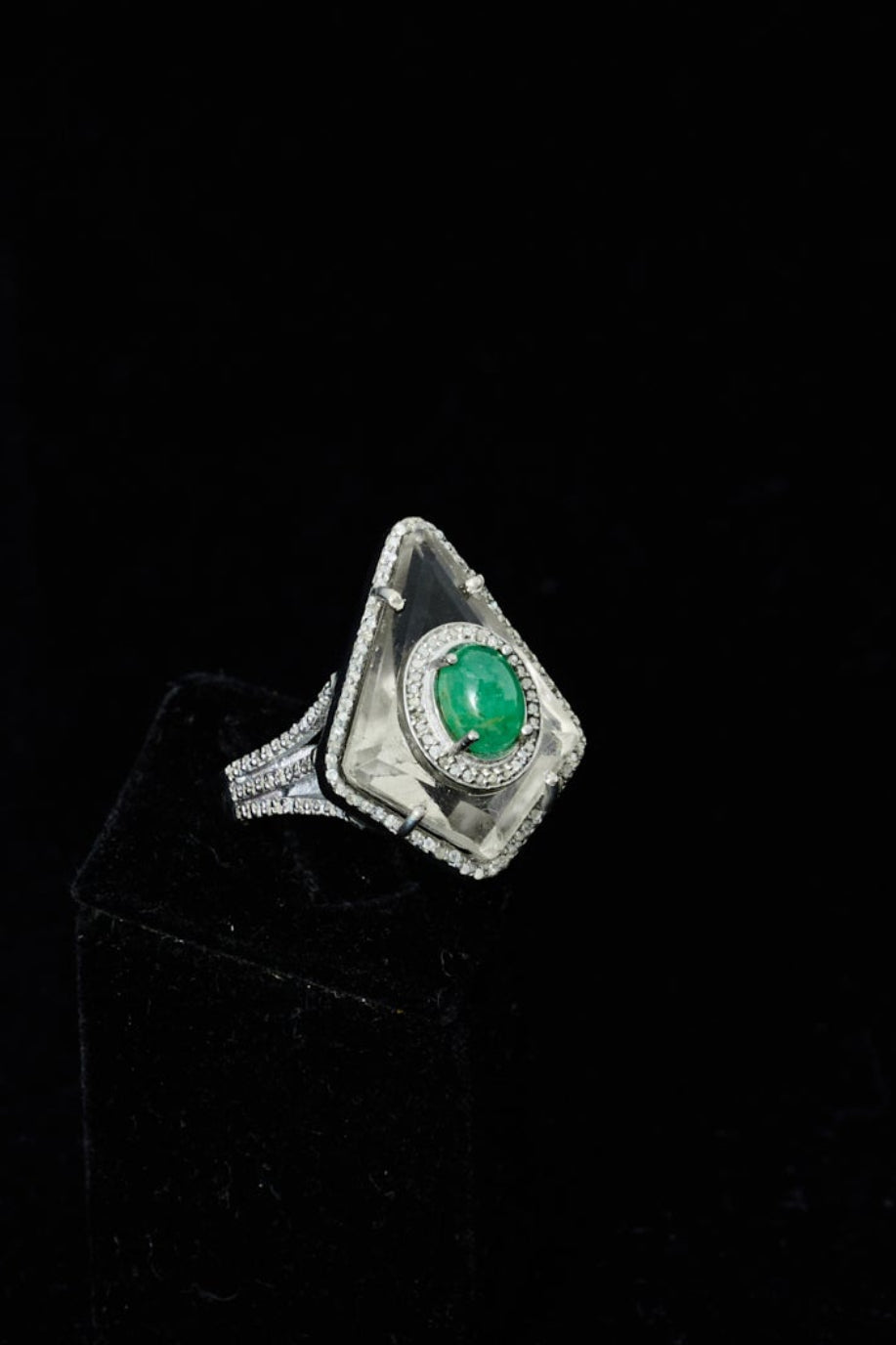 Crystal Quartz & Jade Diamond Pavé Ring