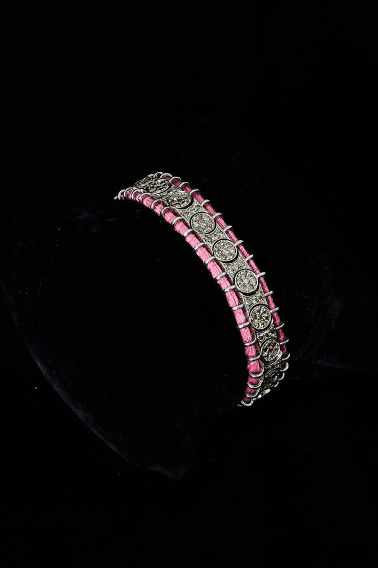 Woven Champagne Diamond Pavé Bracelet in Pink