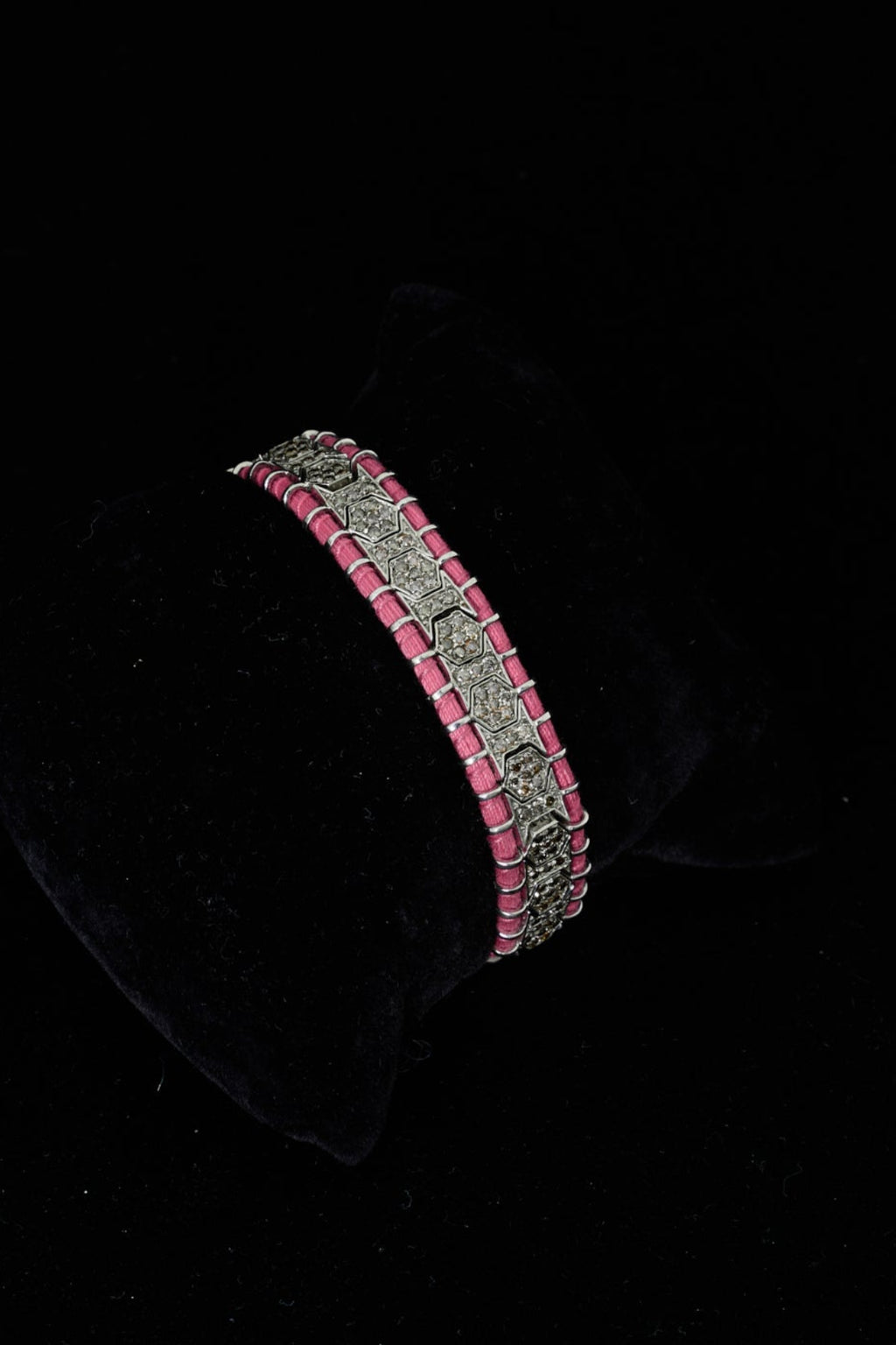 Woven Champagne Diamond Bracelet in Fuschia