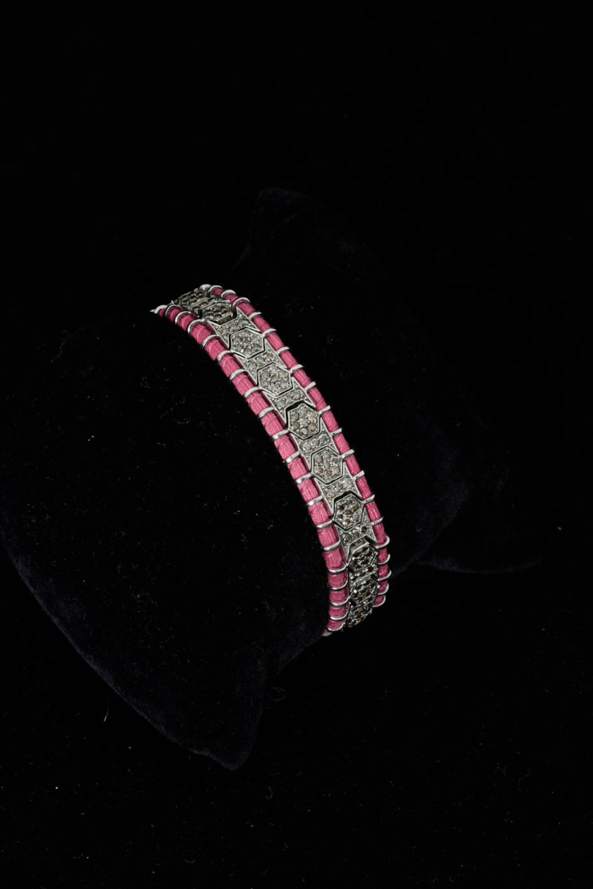 Woven Champagne Diamond Bracelet in Fuschia