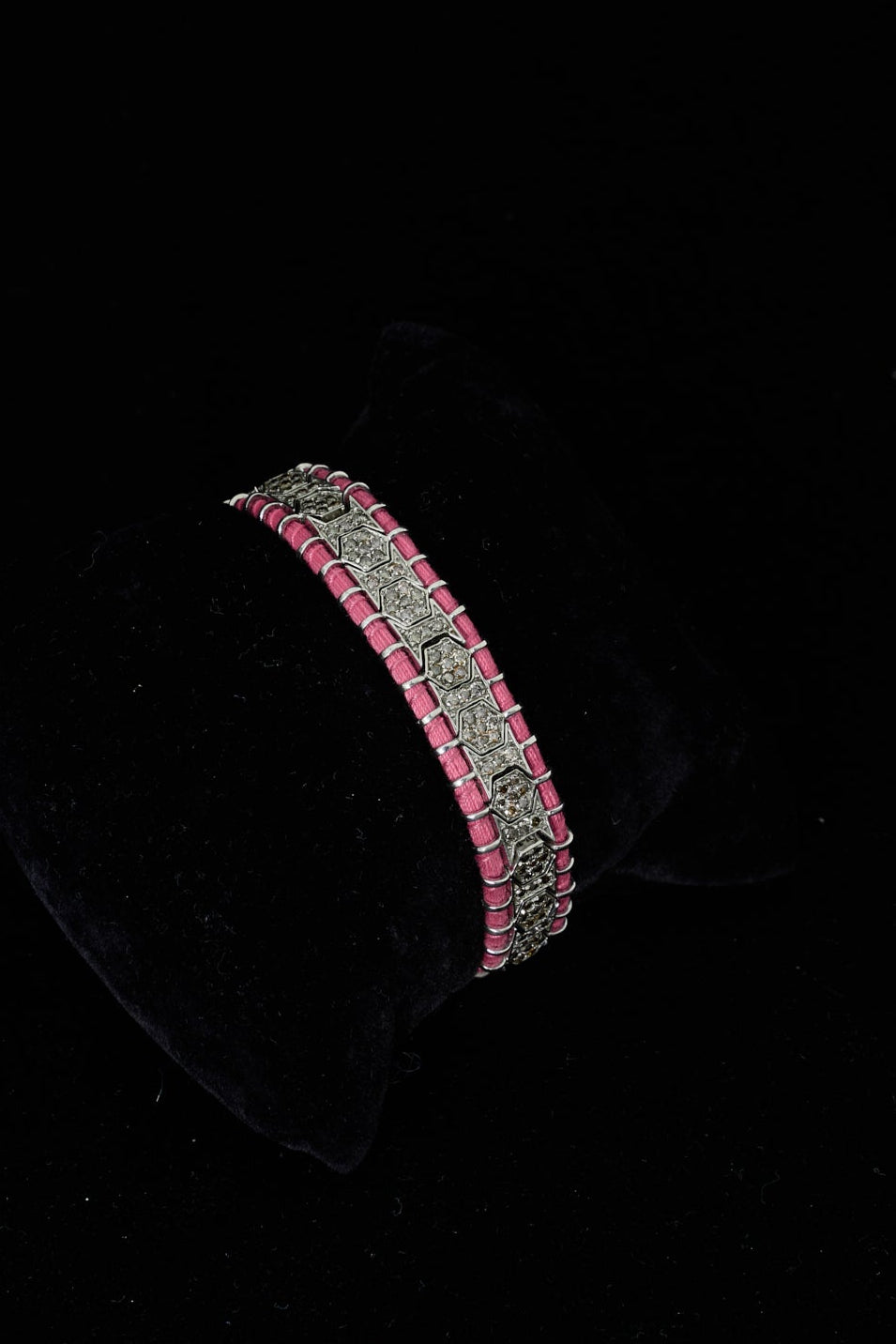 Woven Champagne Diamond Bracelet in Fuschia