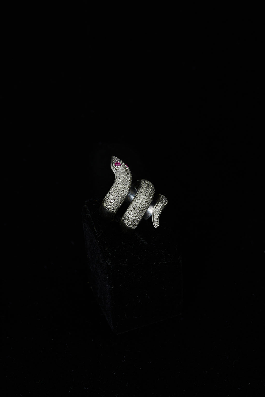 Diamond Pavé Snake Ring with Ruby Eyes
