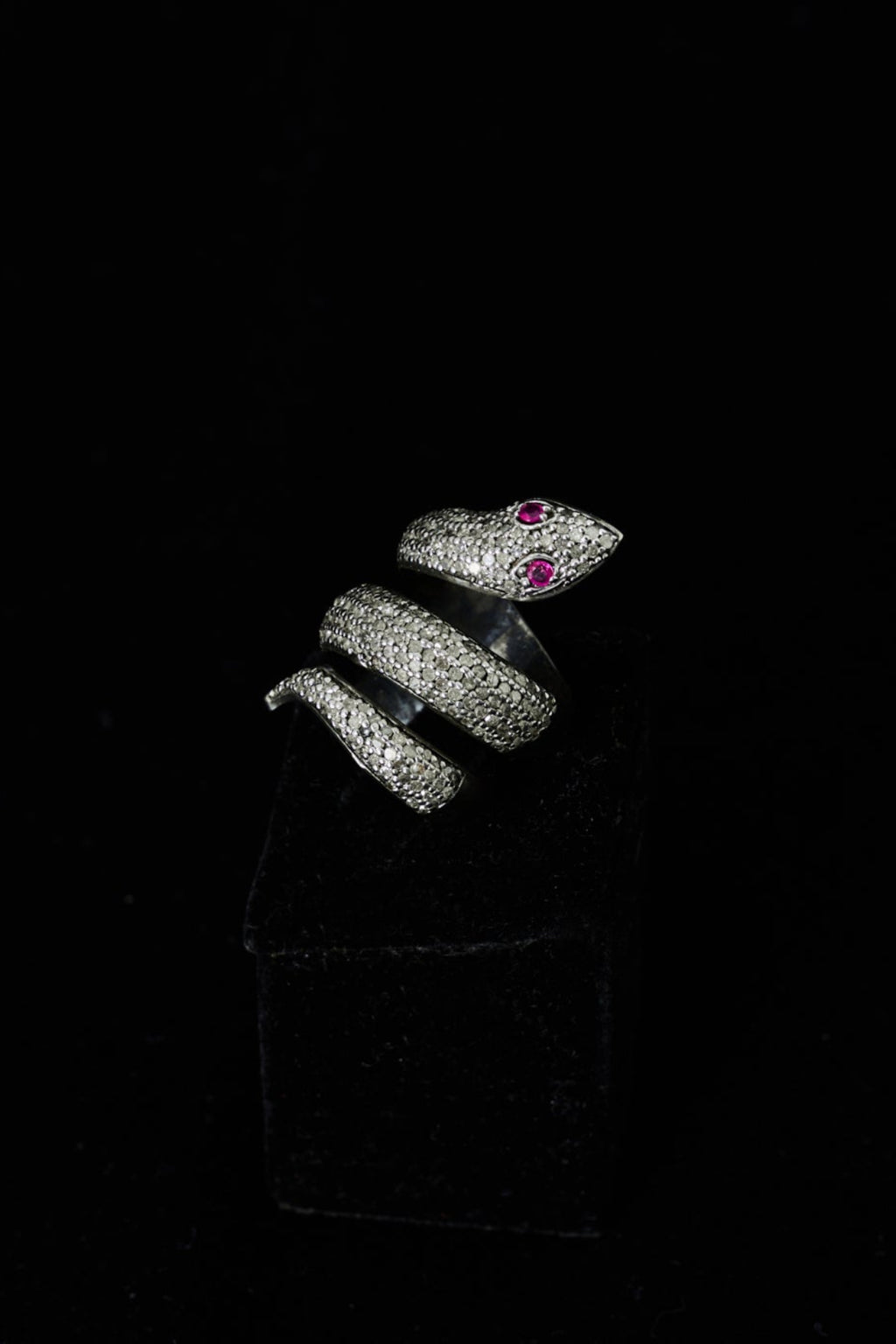 Diamond Pavé Snake Ring with Ruby Eyes