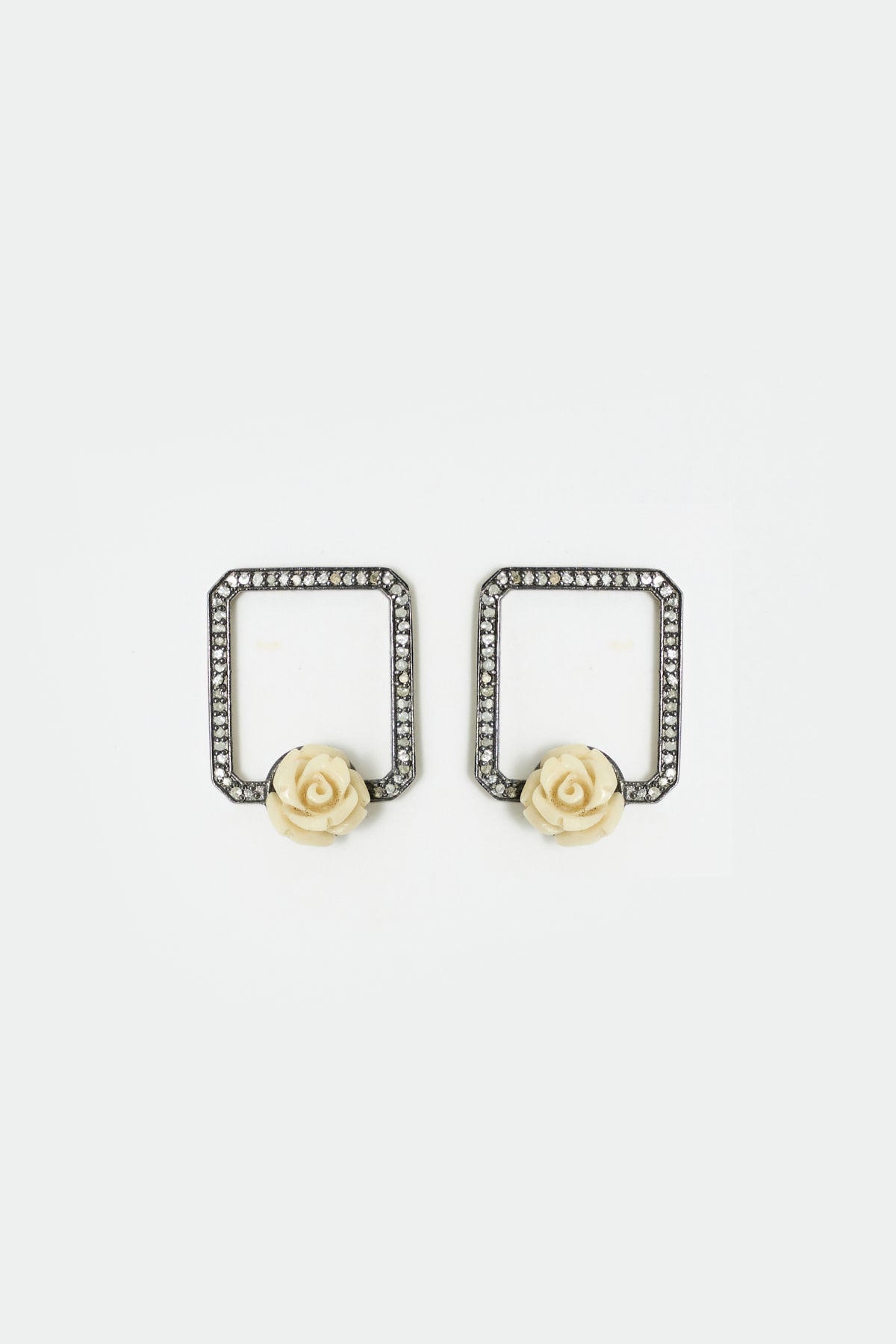 Diamond Pavé Rectangle Flower Earrings