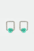 Diamond Pavé Turquoise Flower Earrings