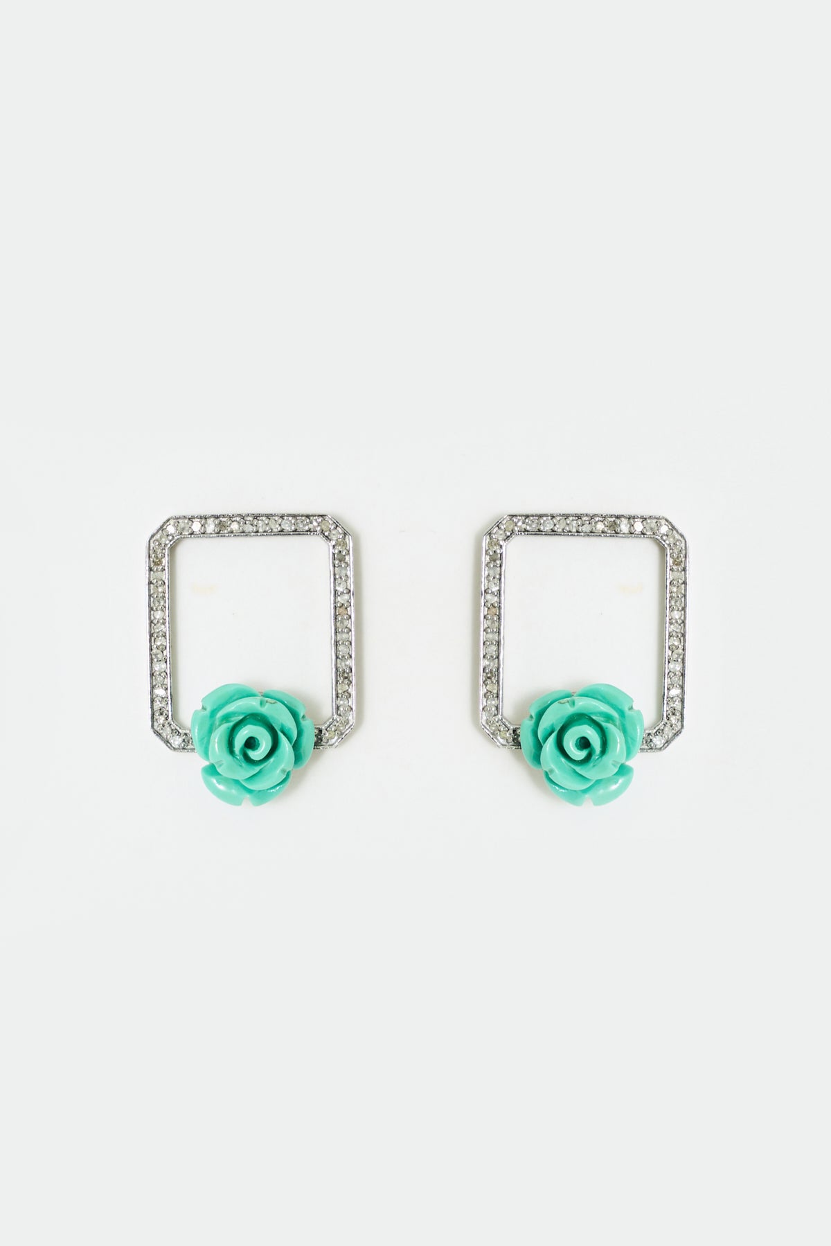 Diamond Pavé Turquoise Flower Earrings