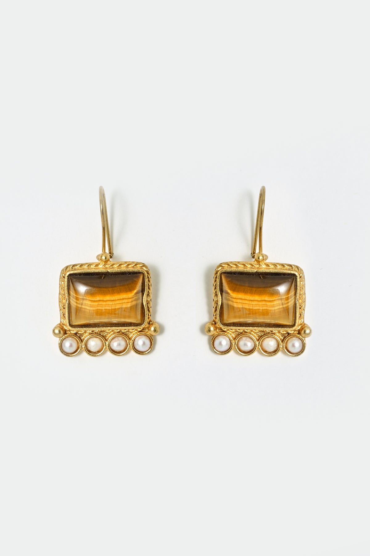 Tiger Eye & Pearl Earrings