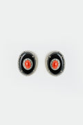 Onyx & Coral Cabochon Earrings