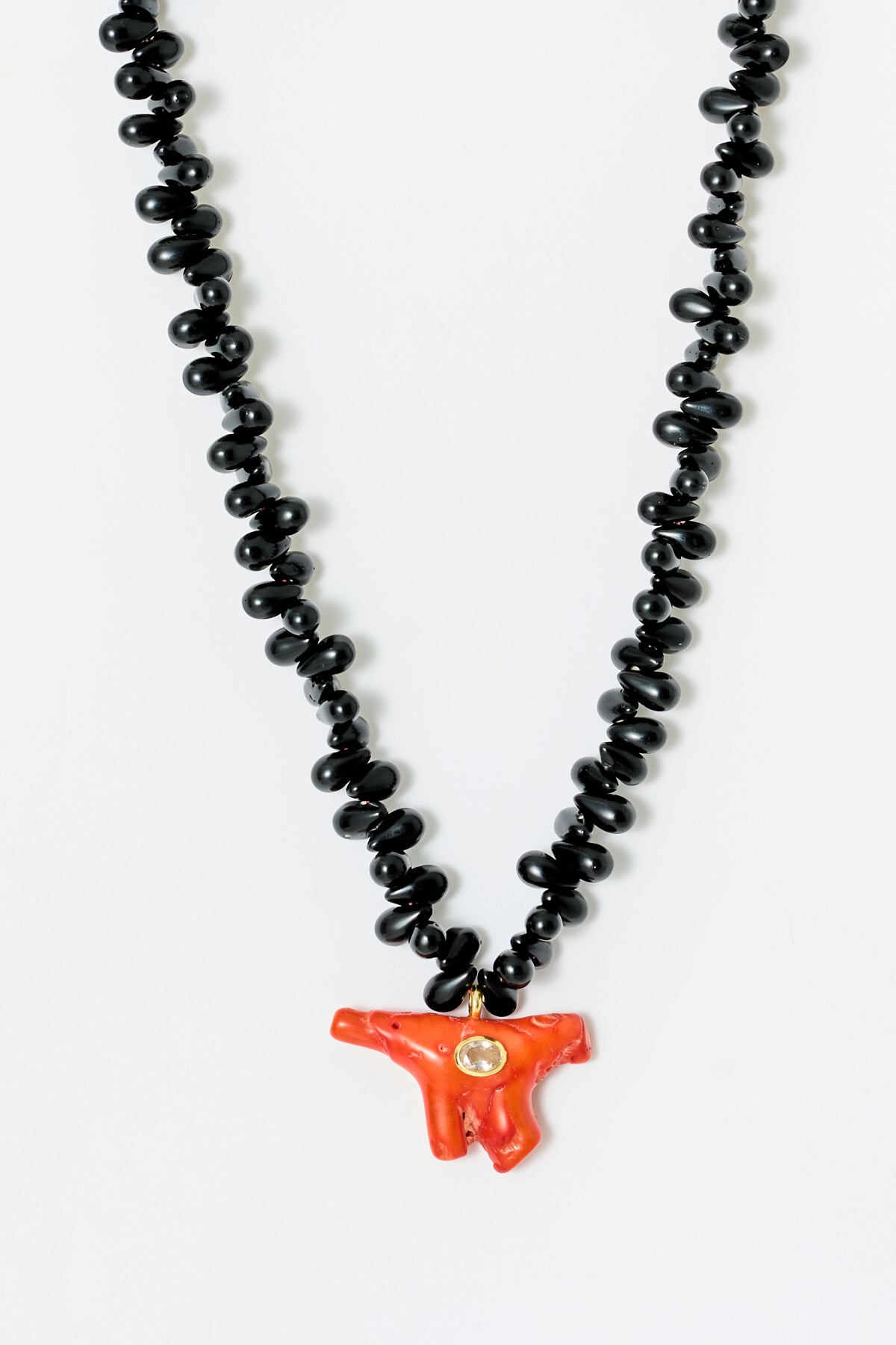 Matte Onyx Necklace with Coral Pendant