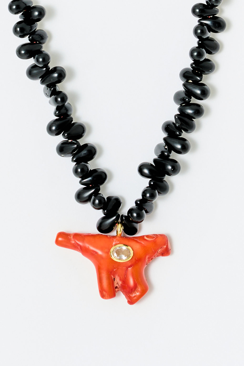 Matte Onyx Necklace with Coral Pendant