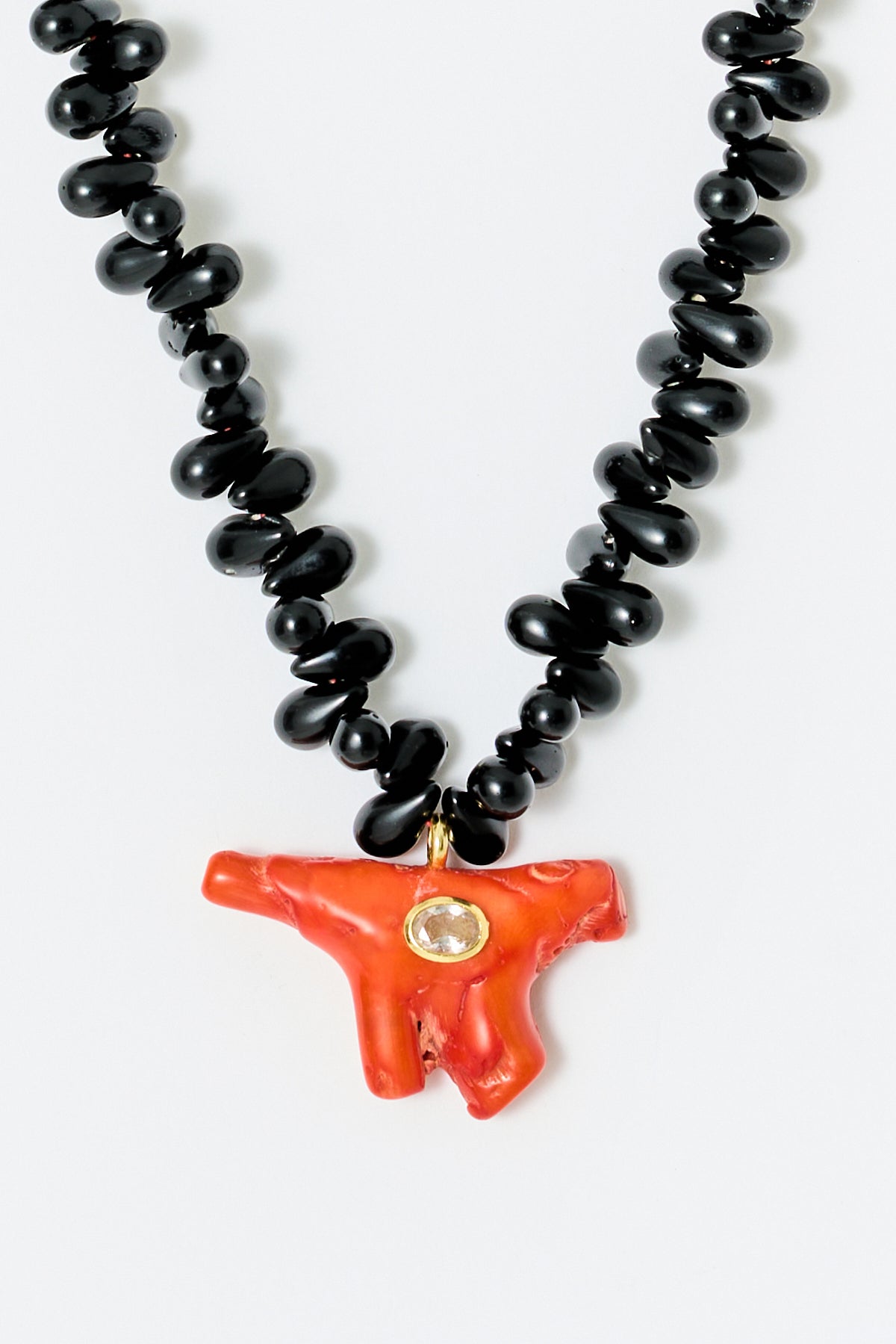 Matte Onyx Necklace with Coral Pendant