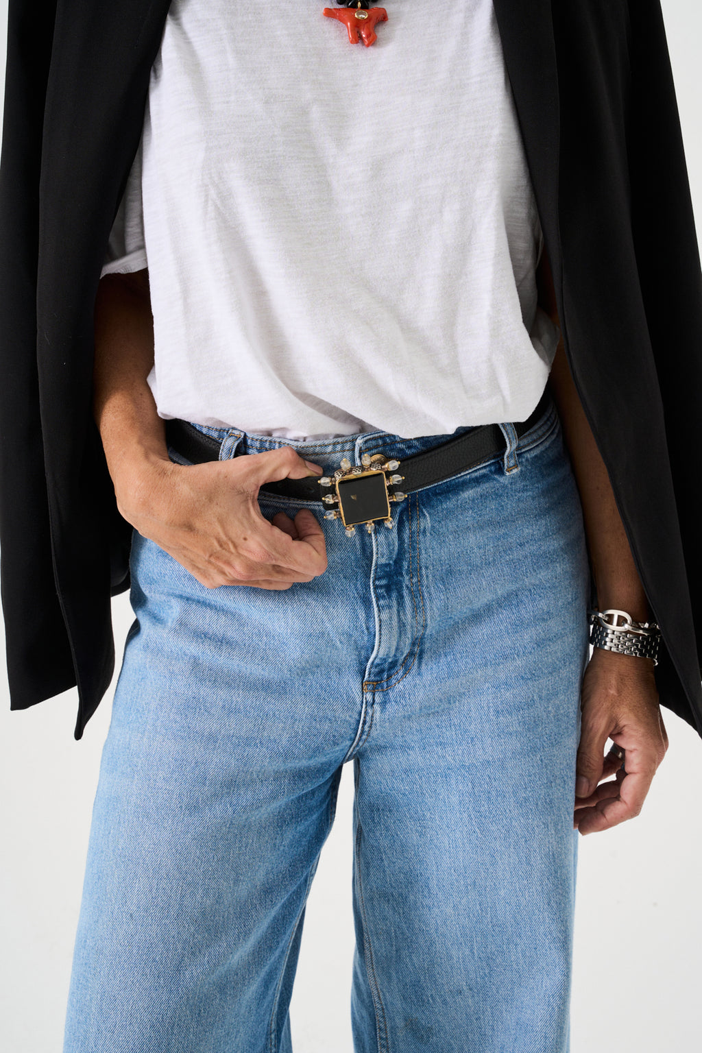 Onyx & Crystal Quartz Leather Belt