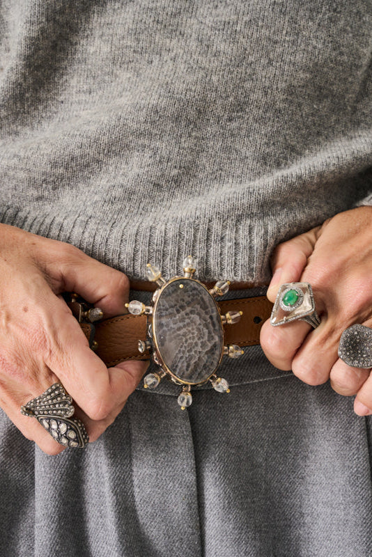 Agate & Crystal Quartz Leather Belt