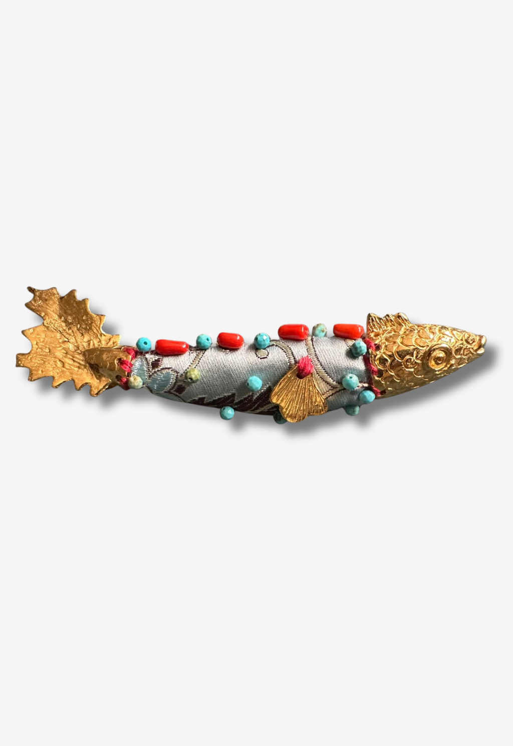 Fabric Fish Brooch with Bead Accents