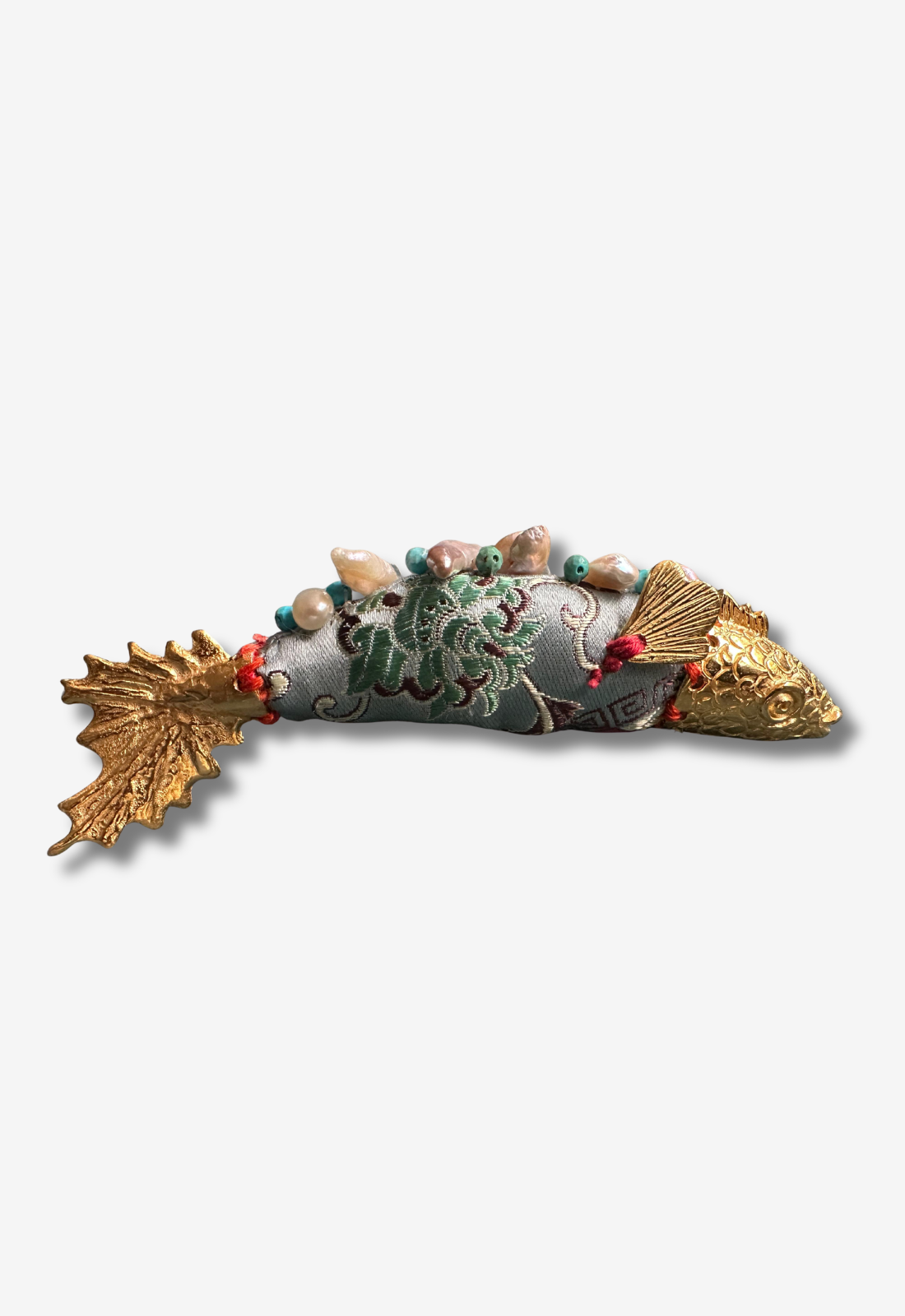 Fabric Fish Brooch with Pearl Accents
