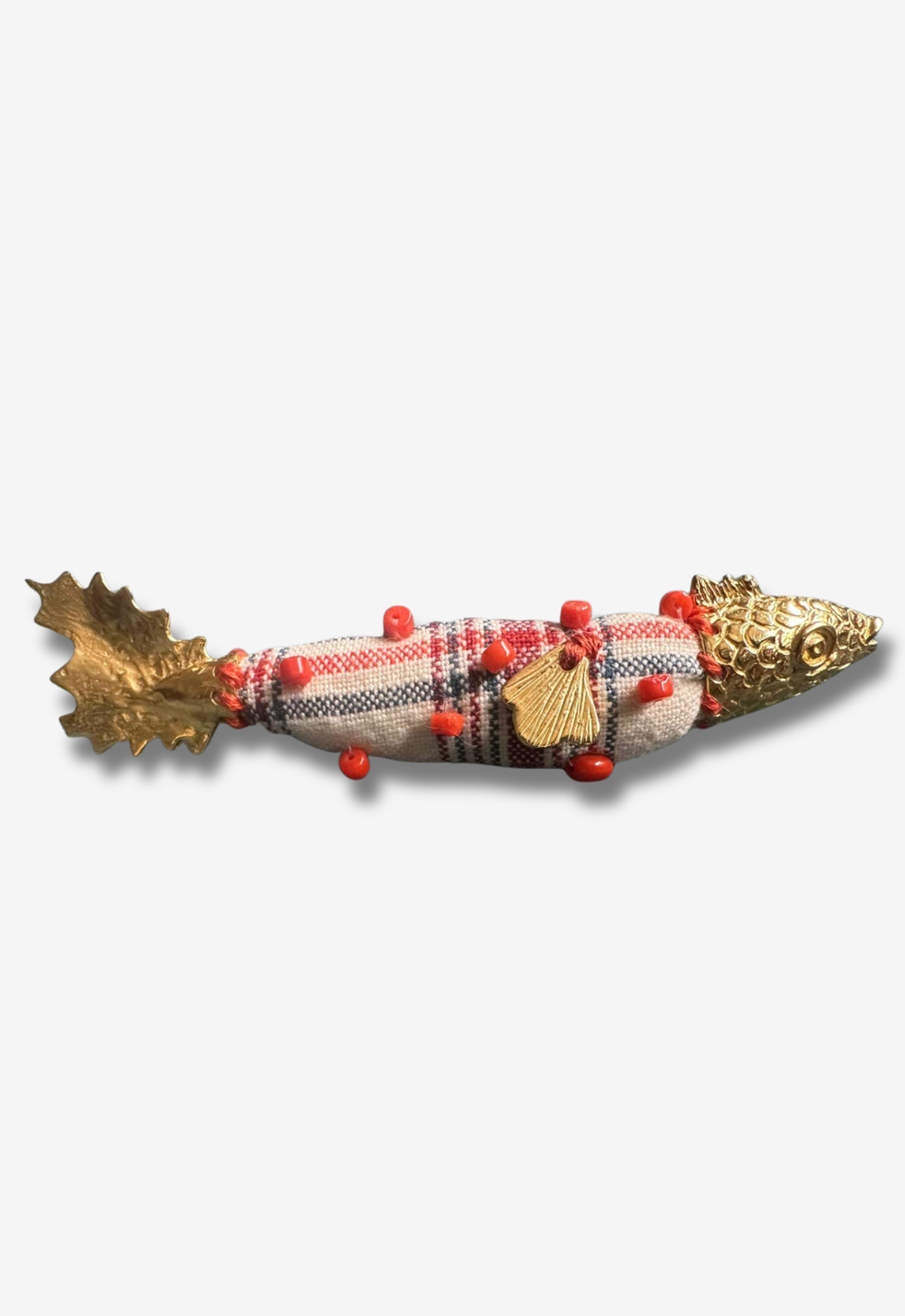 Fabric Fish Brooch with Coral Beads