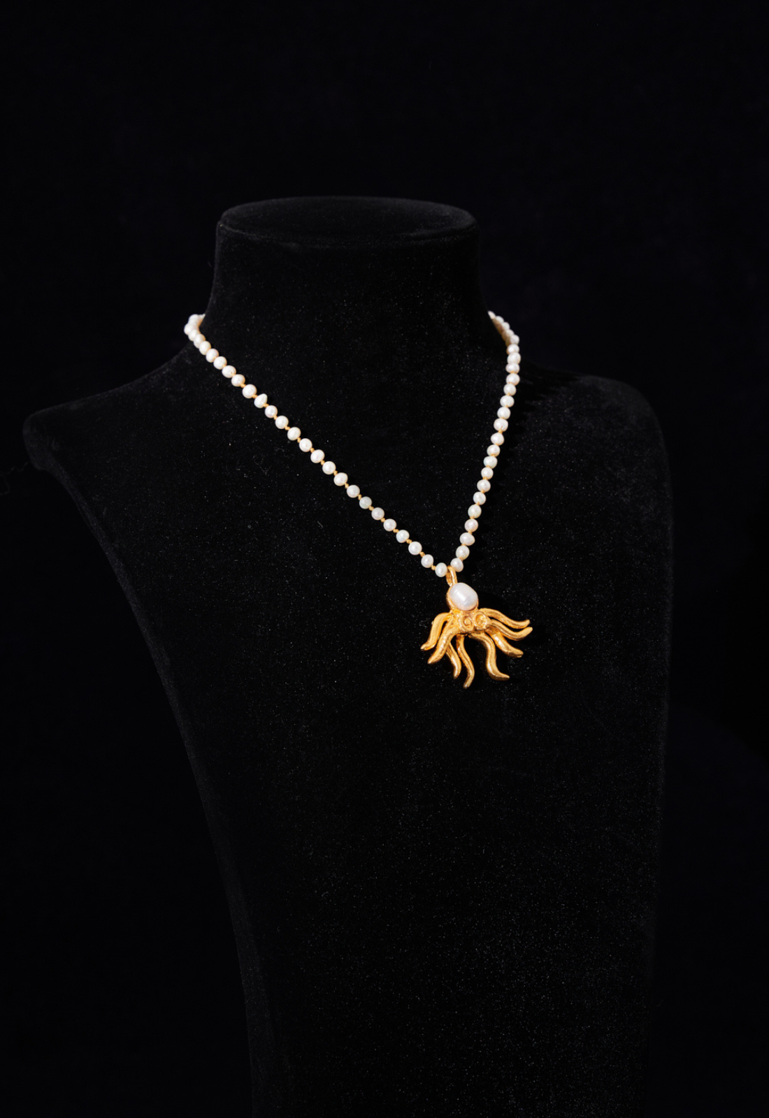 Pearl Strand Necklace with Octopus Pendant